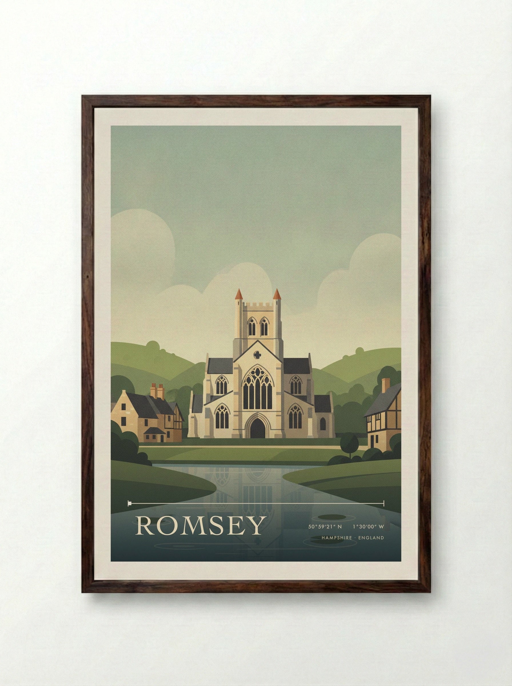 Romsey Hampshire England Travel Poster - Framed Print Dark Wood