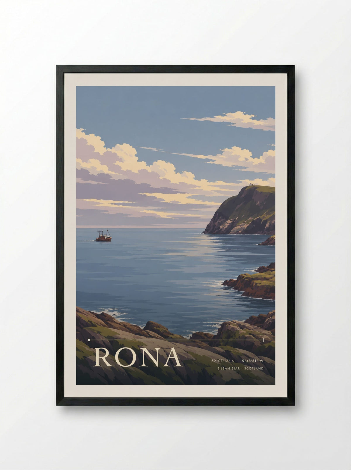 Rona, Eilean Siar | Travel Poster - Framed Print Black