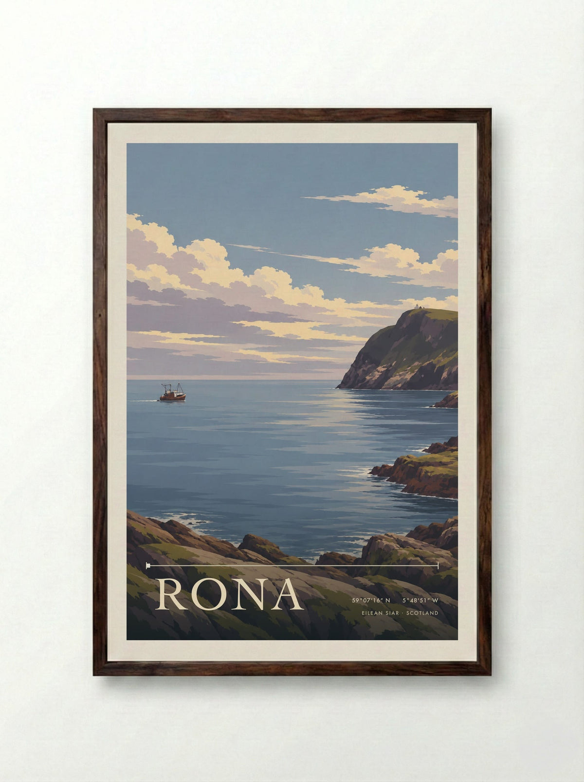 Rona, Eilean Siar | Travel Poster - Framed Print Dark Wood