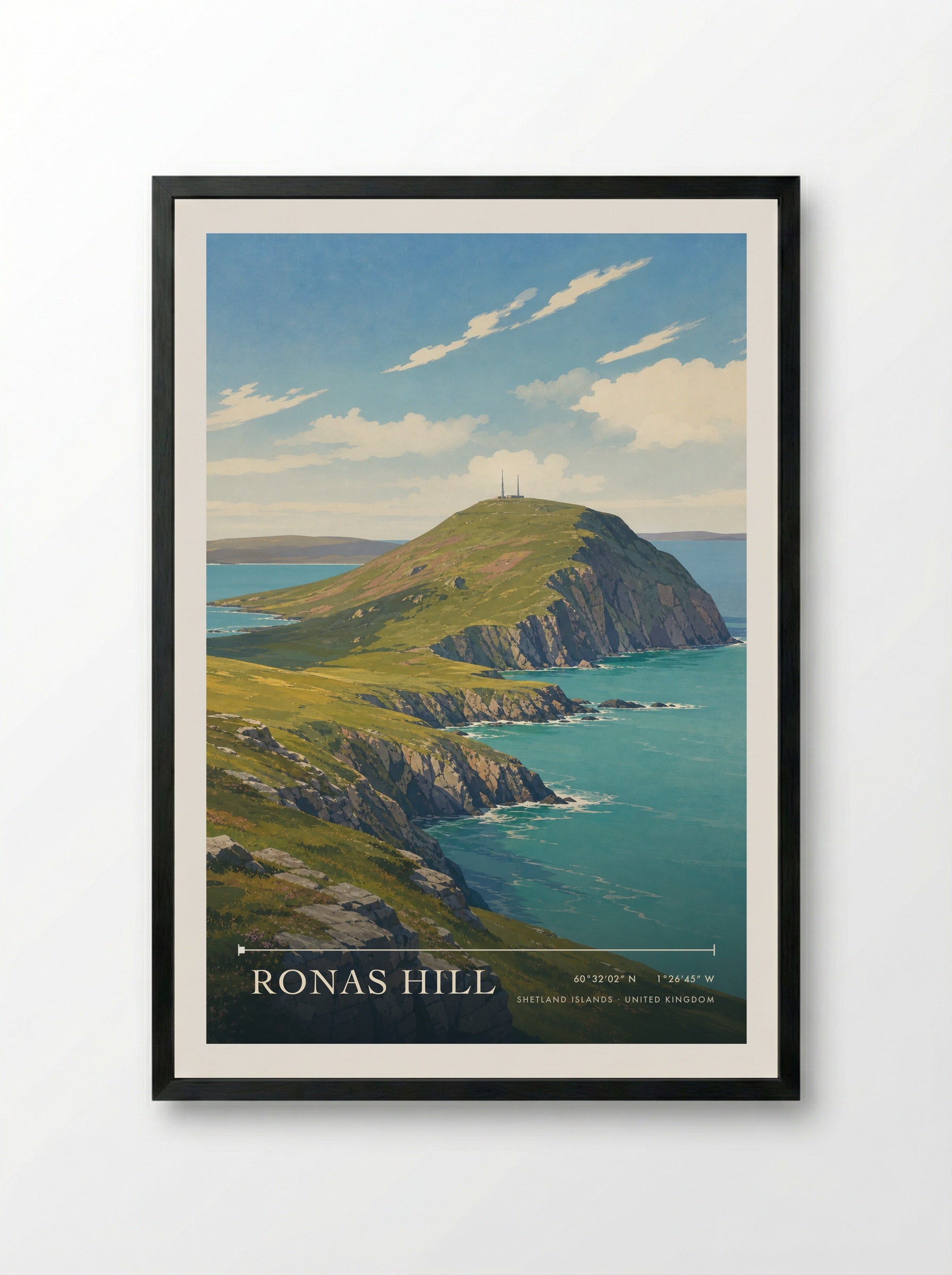 Ronas Hill Shetland Islands United Kingdom Travel Poster - Framed Print Black