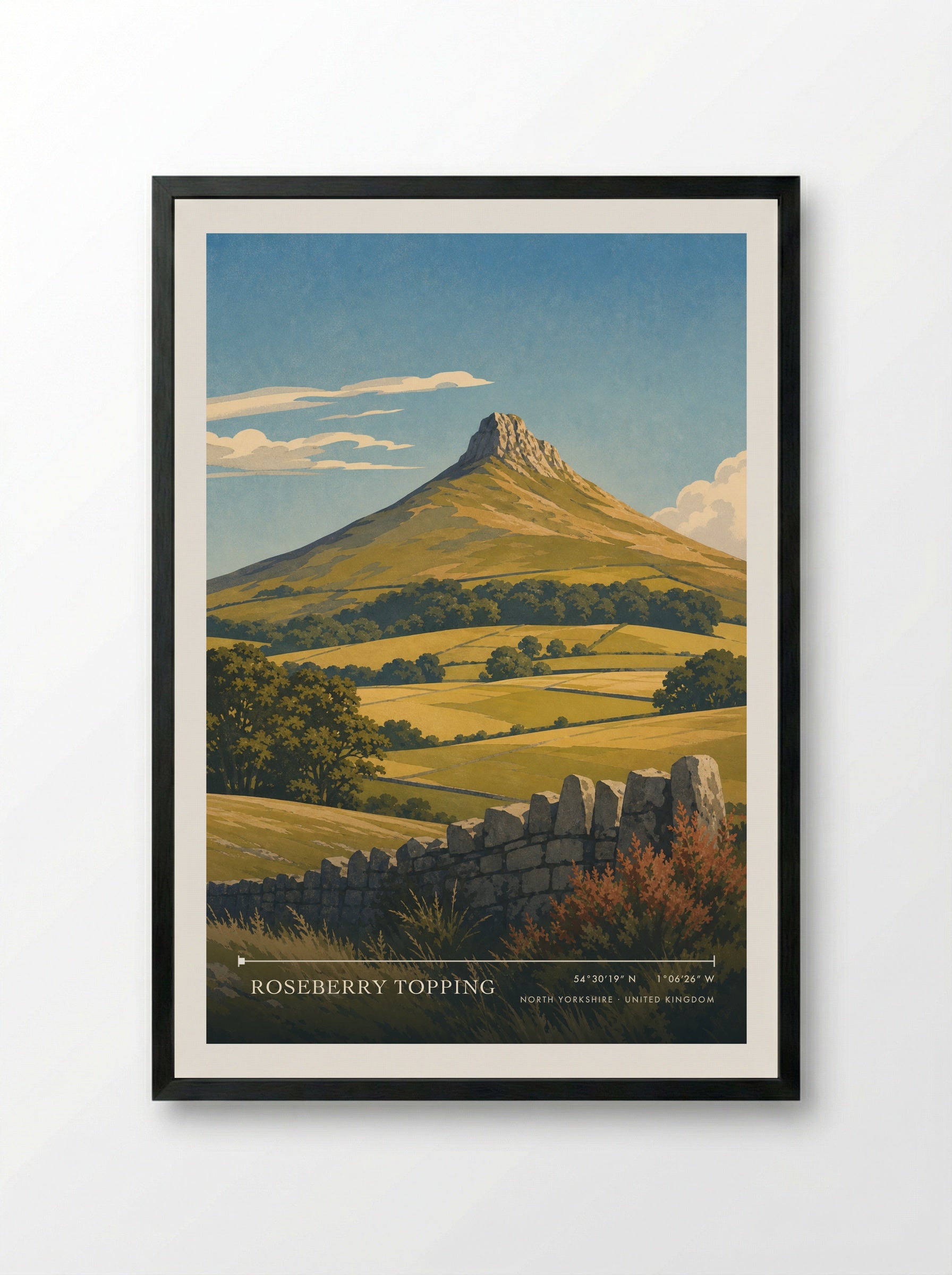 Roseberry Topping North Yorkshire United Kingdom Travel Poster - Framed Print Black