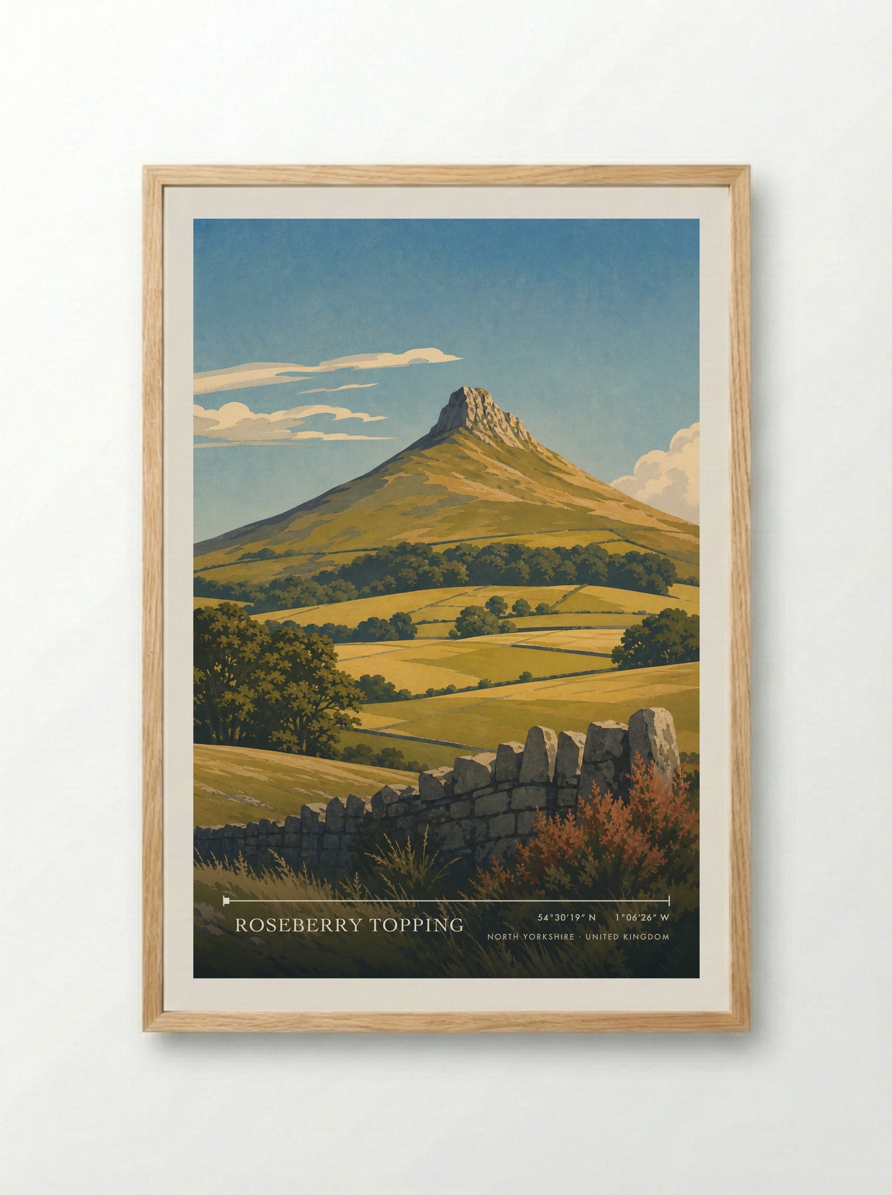 Roseberry Topping North Yorkshire United Kingdom Travel Poster - Framed Print Wood