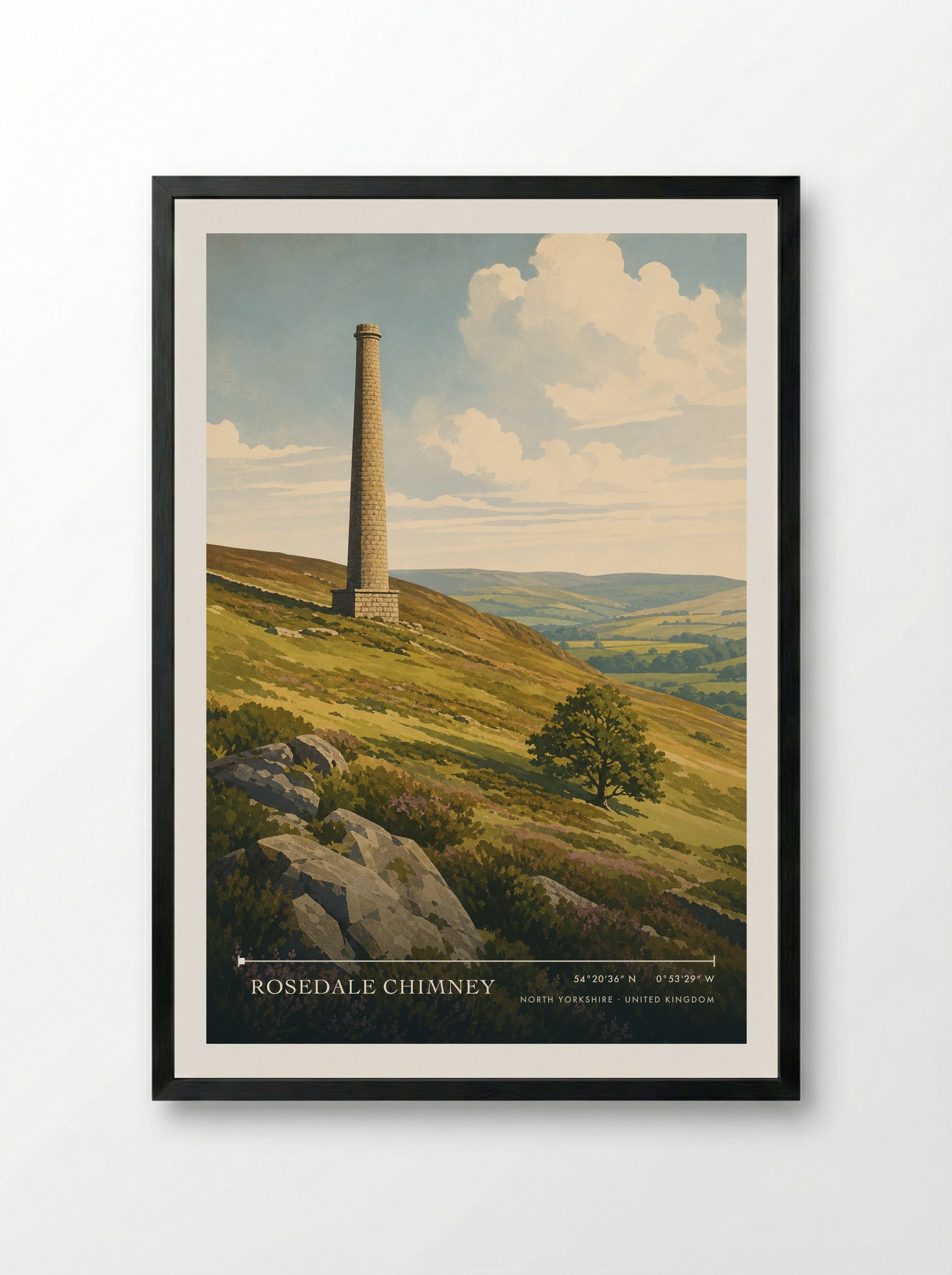 Rosedale Chimney North Yorkshire United Kingdom Travel Poster - Framed Print Black