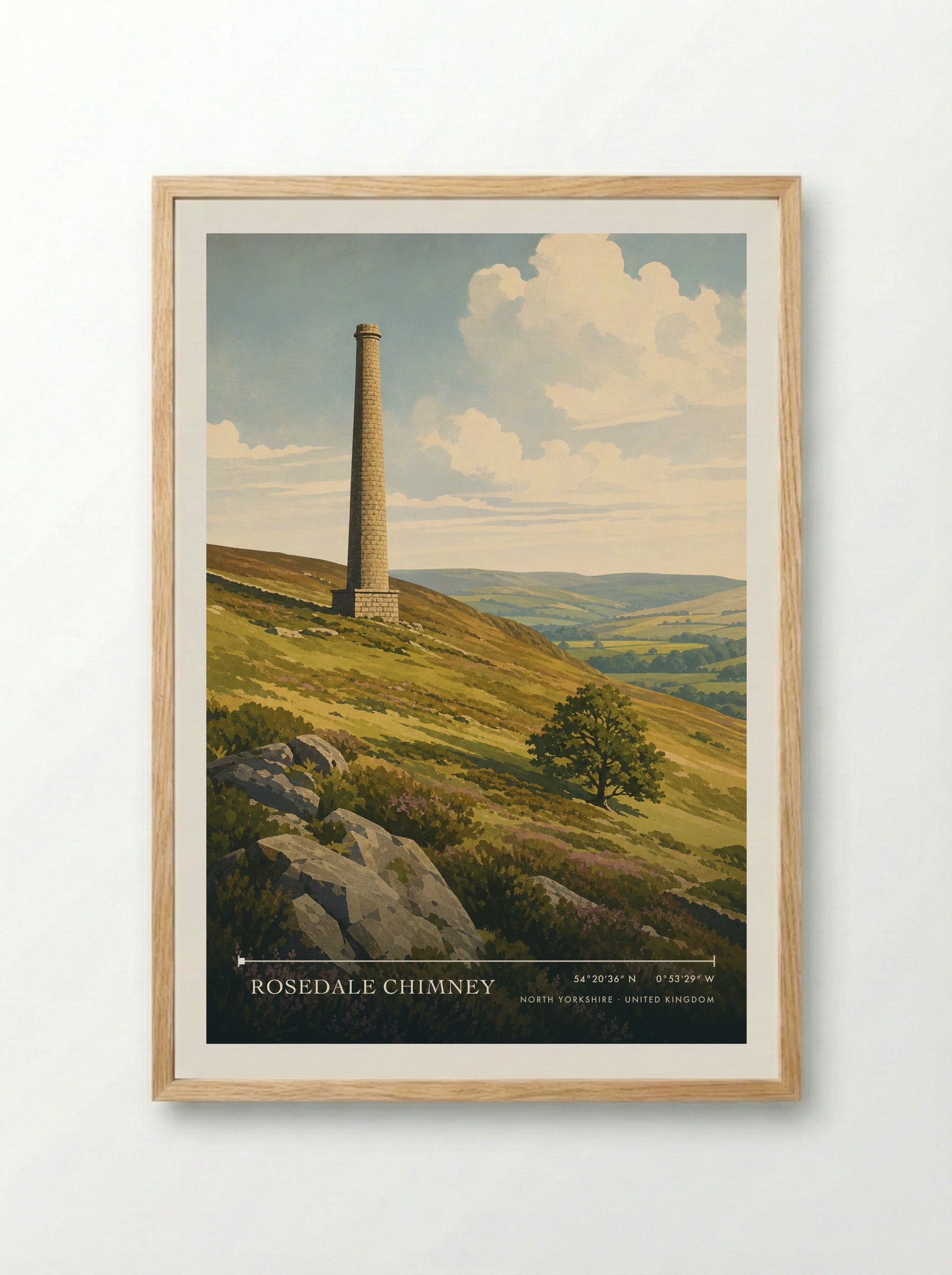 Rosedale Chimney North Yorkshire United Kingdom Travel Poster - Framed Print Wood