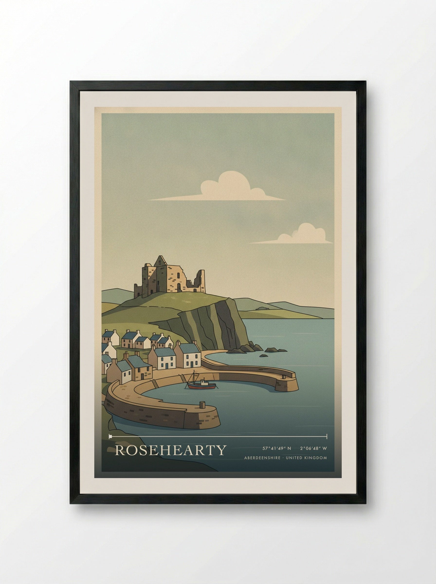 Rosehearty Aberdeenshire United Kingdom Travel Poster - Framed Print Black