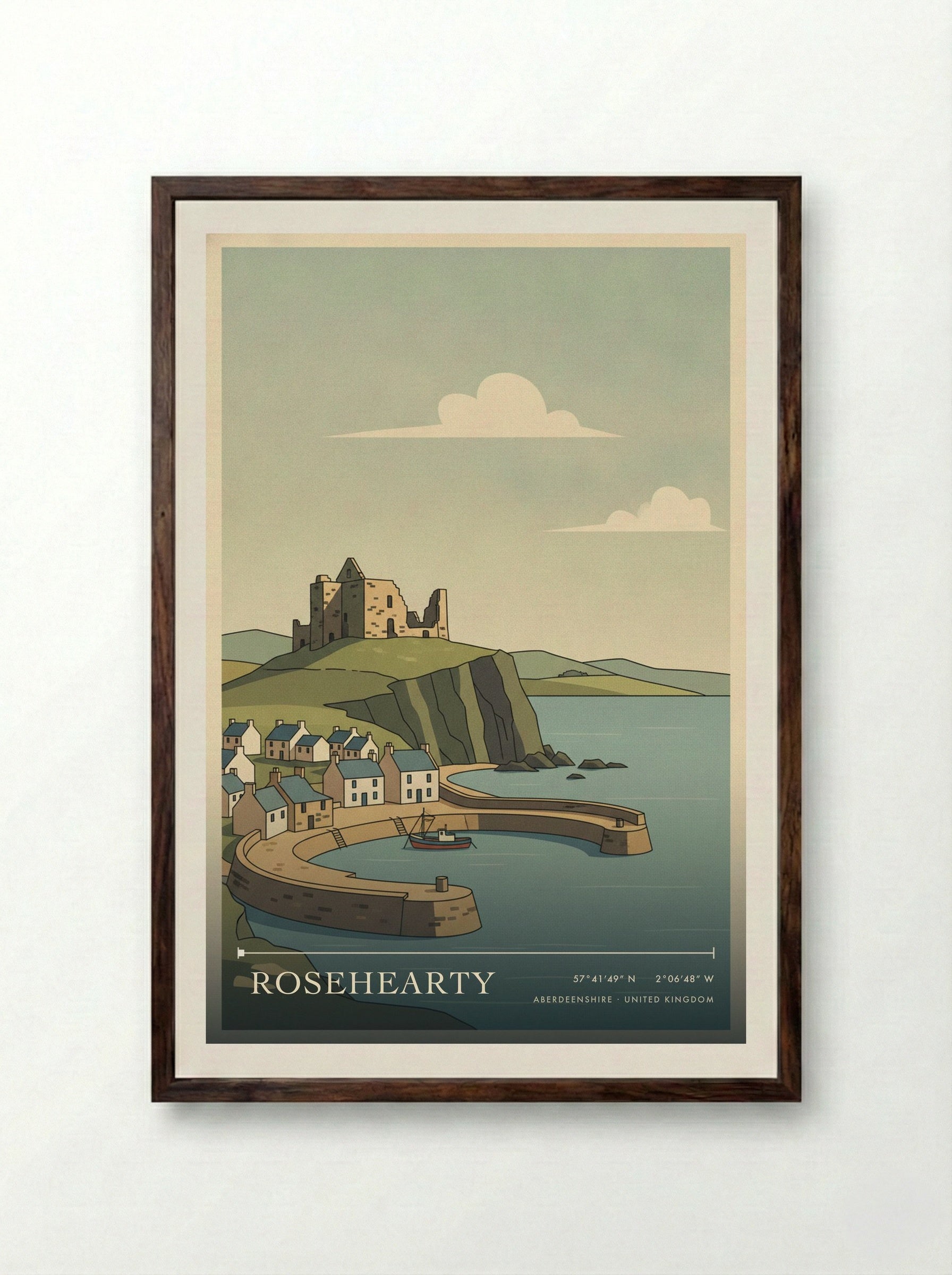 Rosehearty Aberdeenshire United Kingdom Travel Poster - Framed Print Dark Wood
