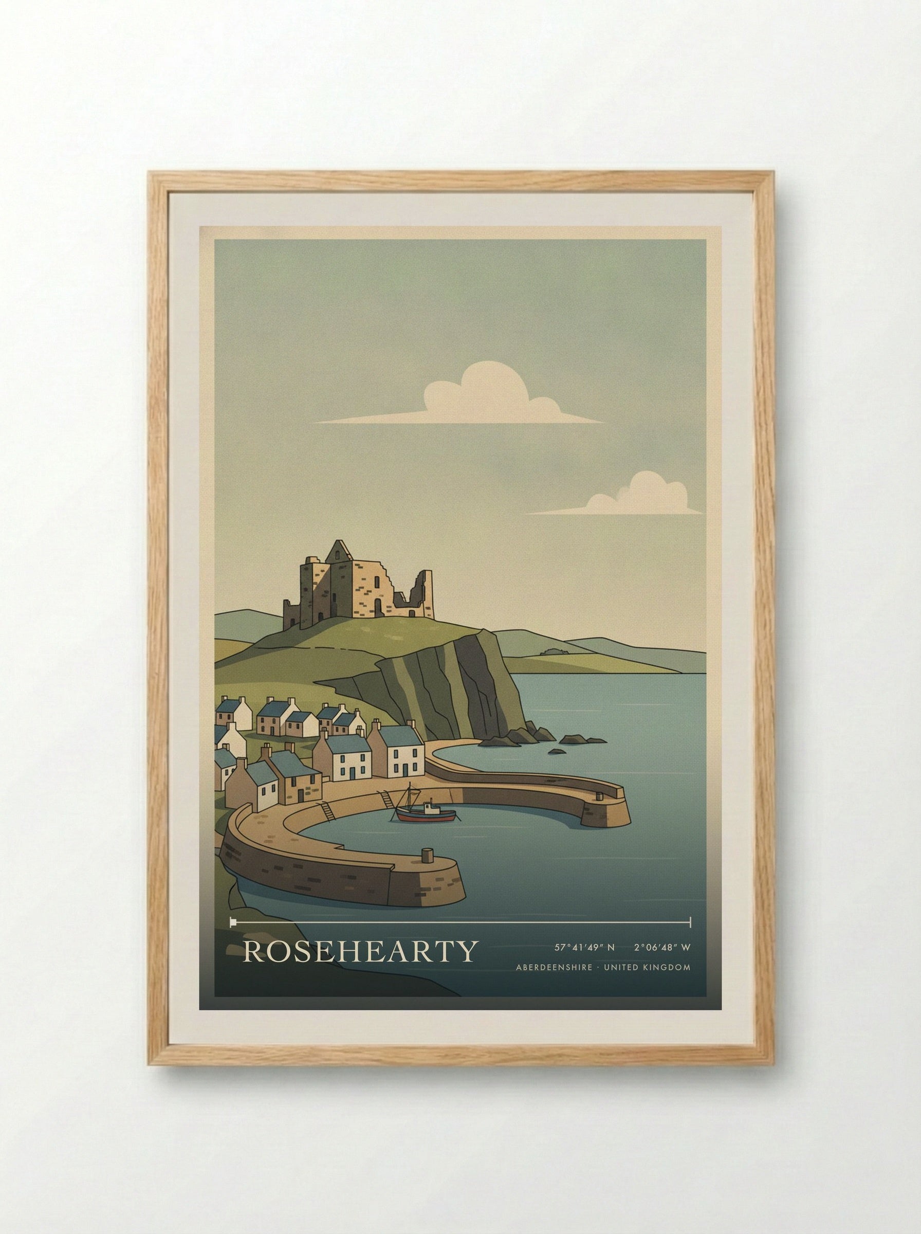 Rosehearty Aberdeenshire United Kingdom Travel Poster - Framed Print Wood