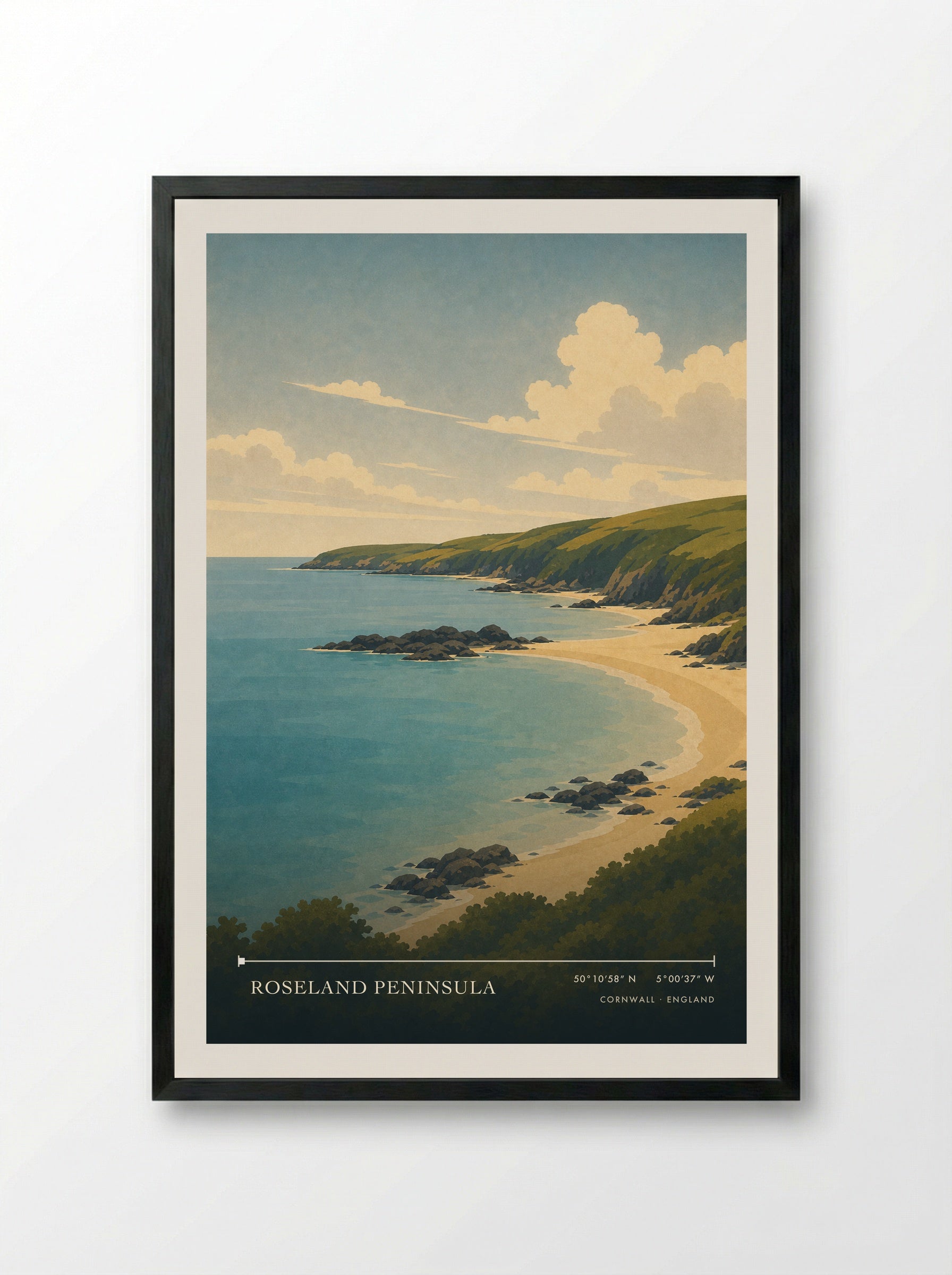 Roseland Peninsula Cornwall England Travel Poster - Framed Print Black