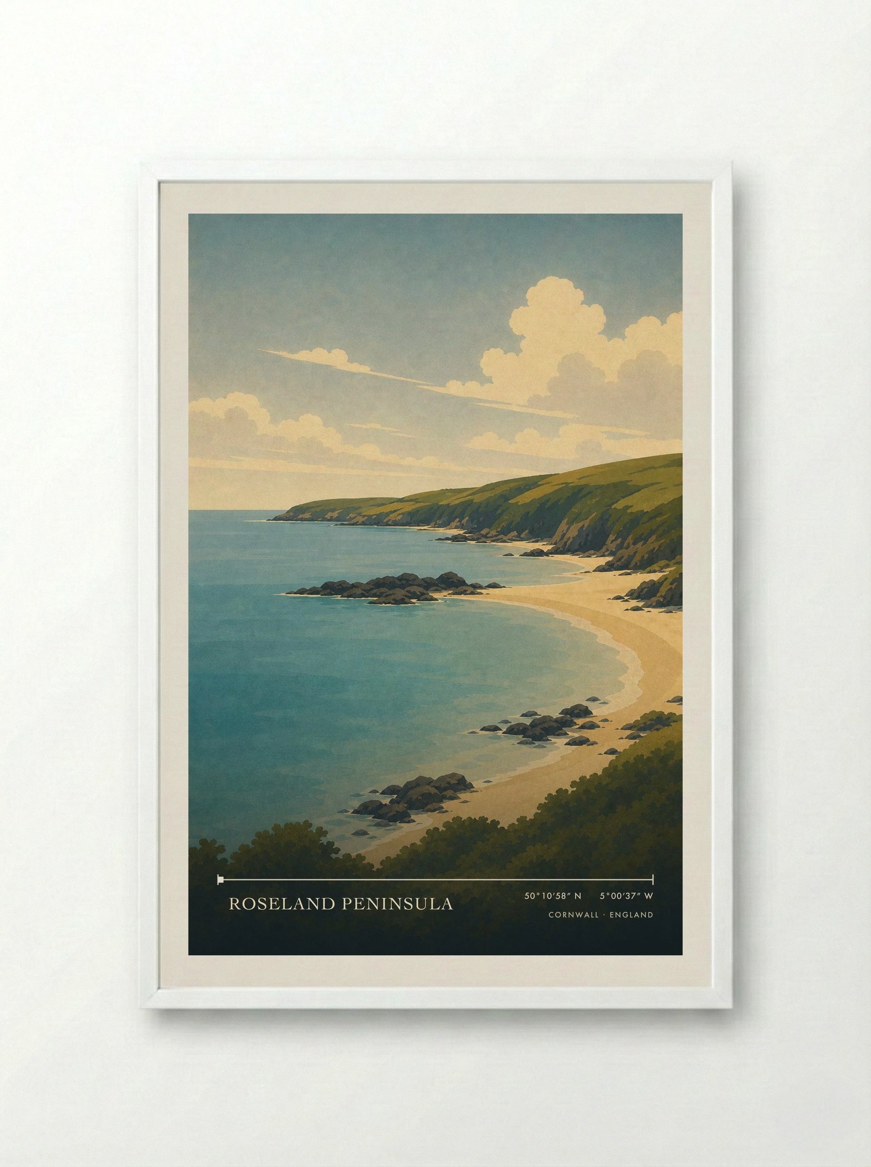 Roseland Peninsula Cornwall England Travel Poster - Framed Print White