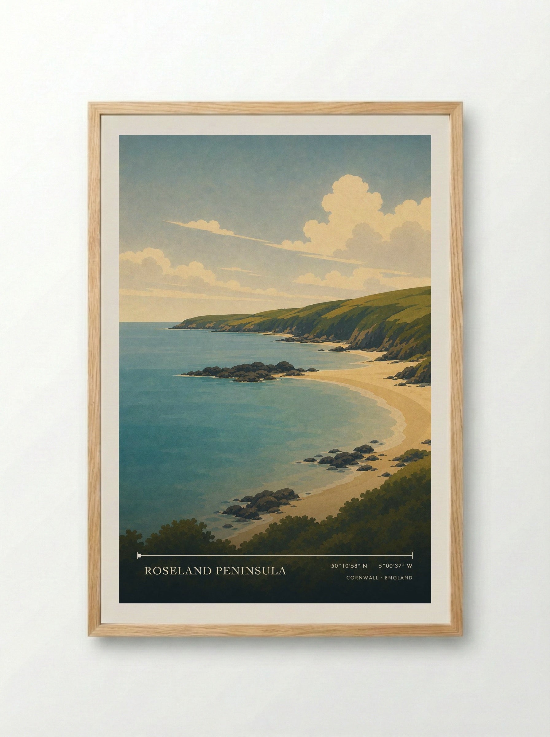 Roseland Peninsula Cornwall England Travel Poster - Framed Print Wood
