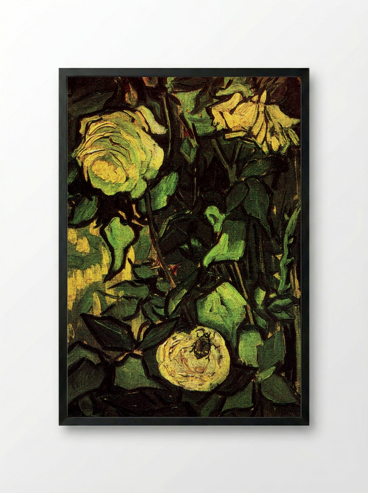 Roses and Beetle - Vincent van Gogh - Framed Print Black
