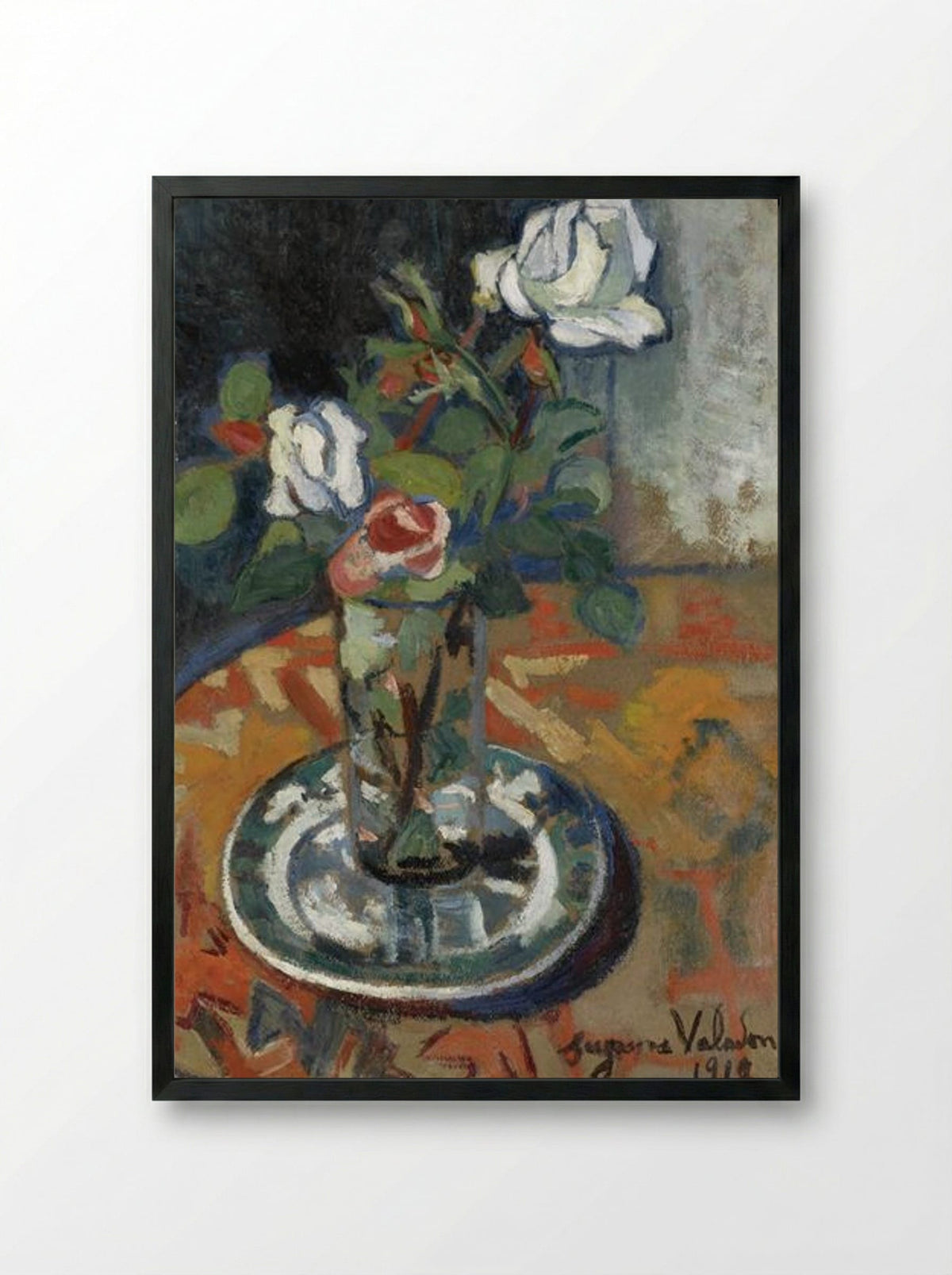 Roses in a Vase - Suzanne Valadon - Framed Print Black
