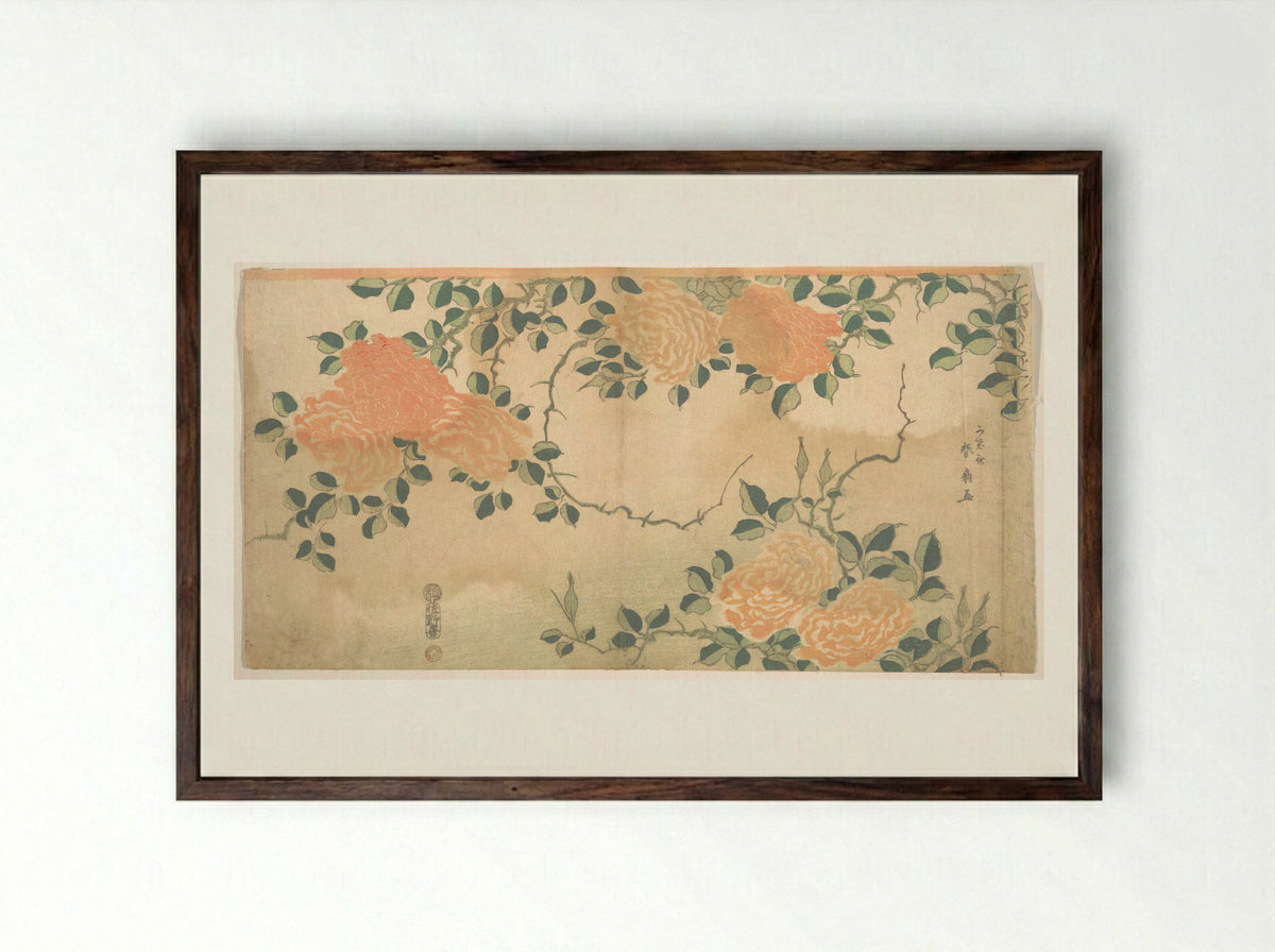 Roses - Kashosai Shunsen - Framed Print Dark Wood