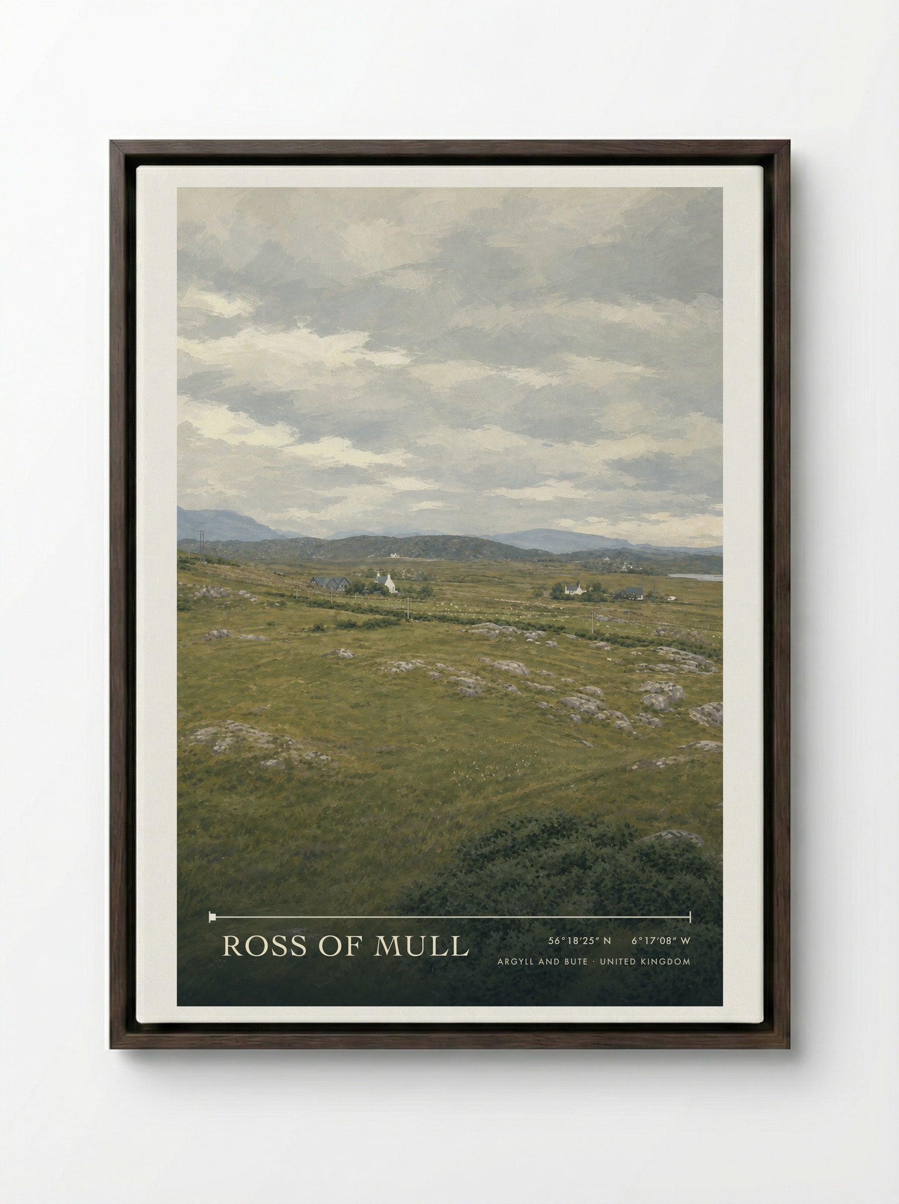 Ross of Mull Argyll and Bute United Kingdom Travel Poster - Framed Canvas Dark Wood