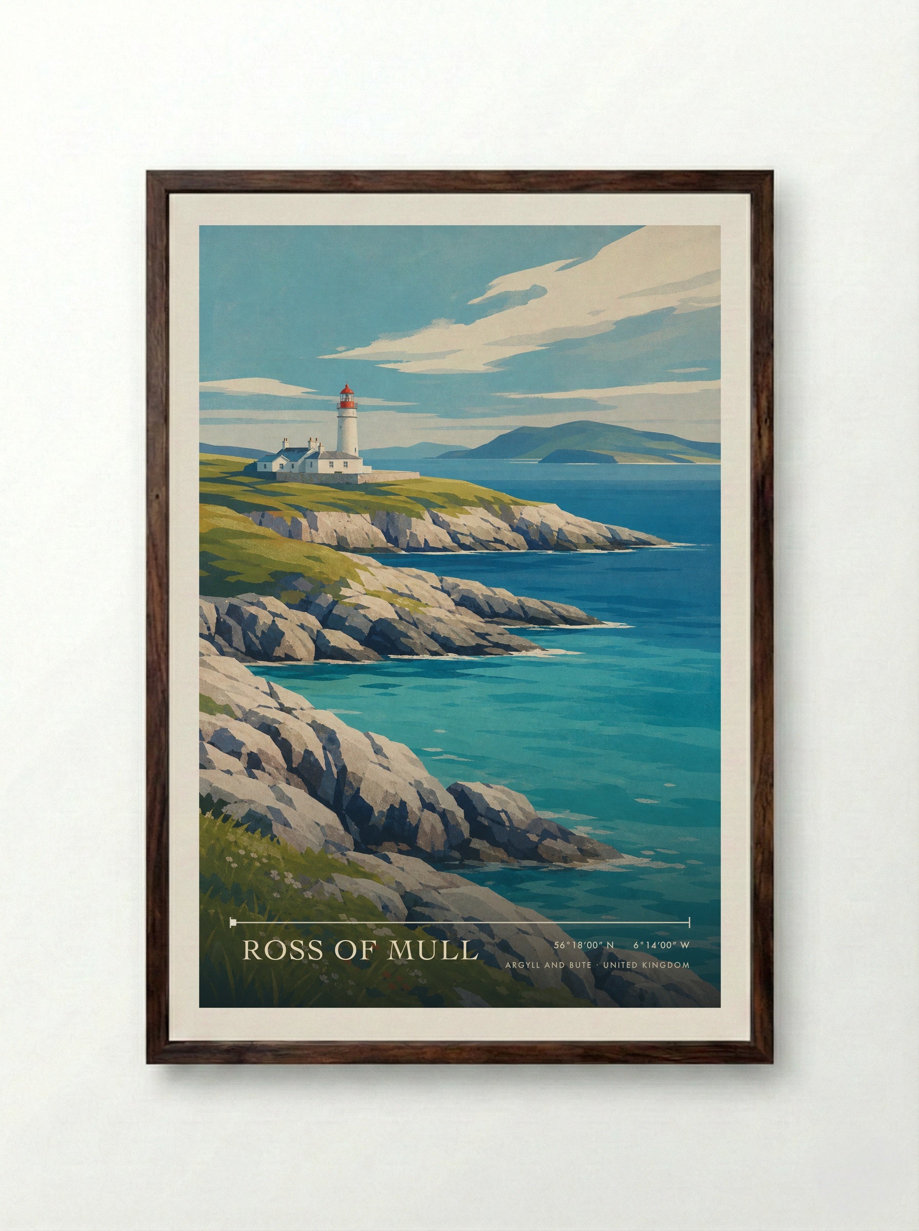 Ross of Mull Argyll and Bute United Kingdom Travel Poster - Framed Print Dark Wood