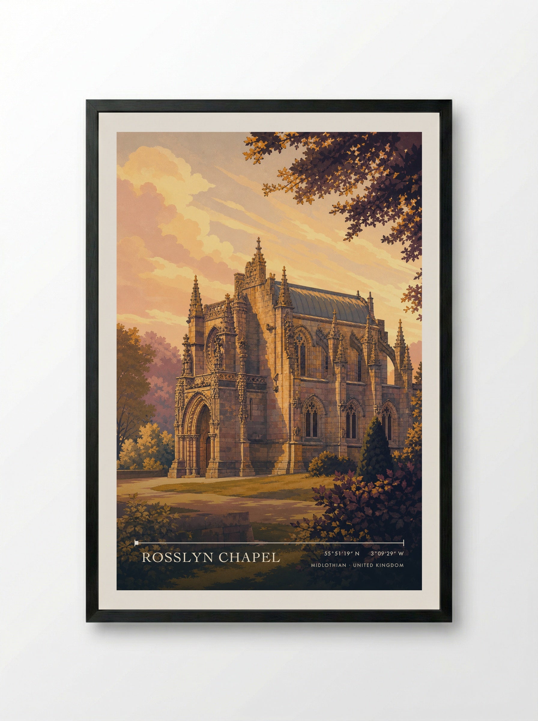 Rosslyn Chapel Midlothian United Kingdom Travel Poster - Framed Print Black