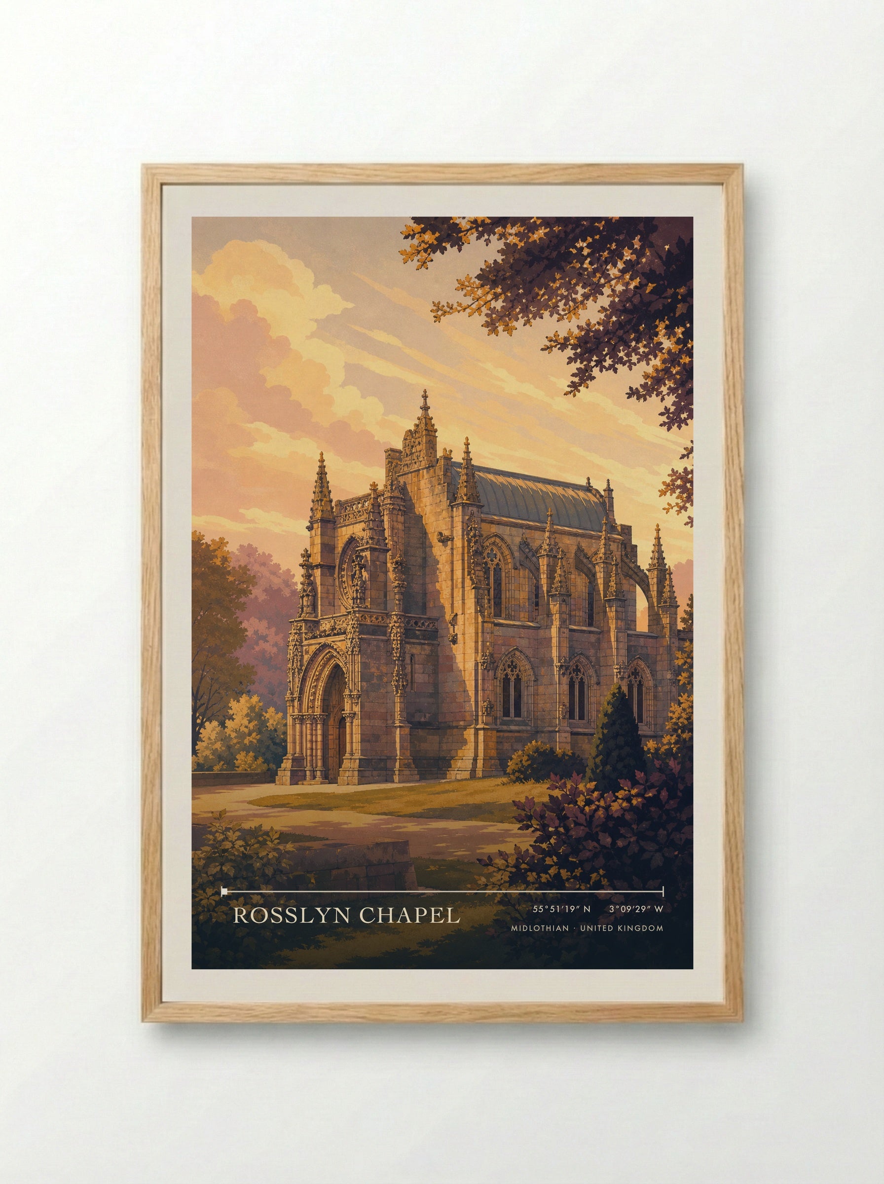 Rosslyn Chapel Midlothian United Kingdom Travel Poster - Framed Print Wood