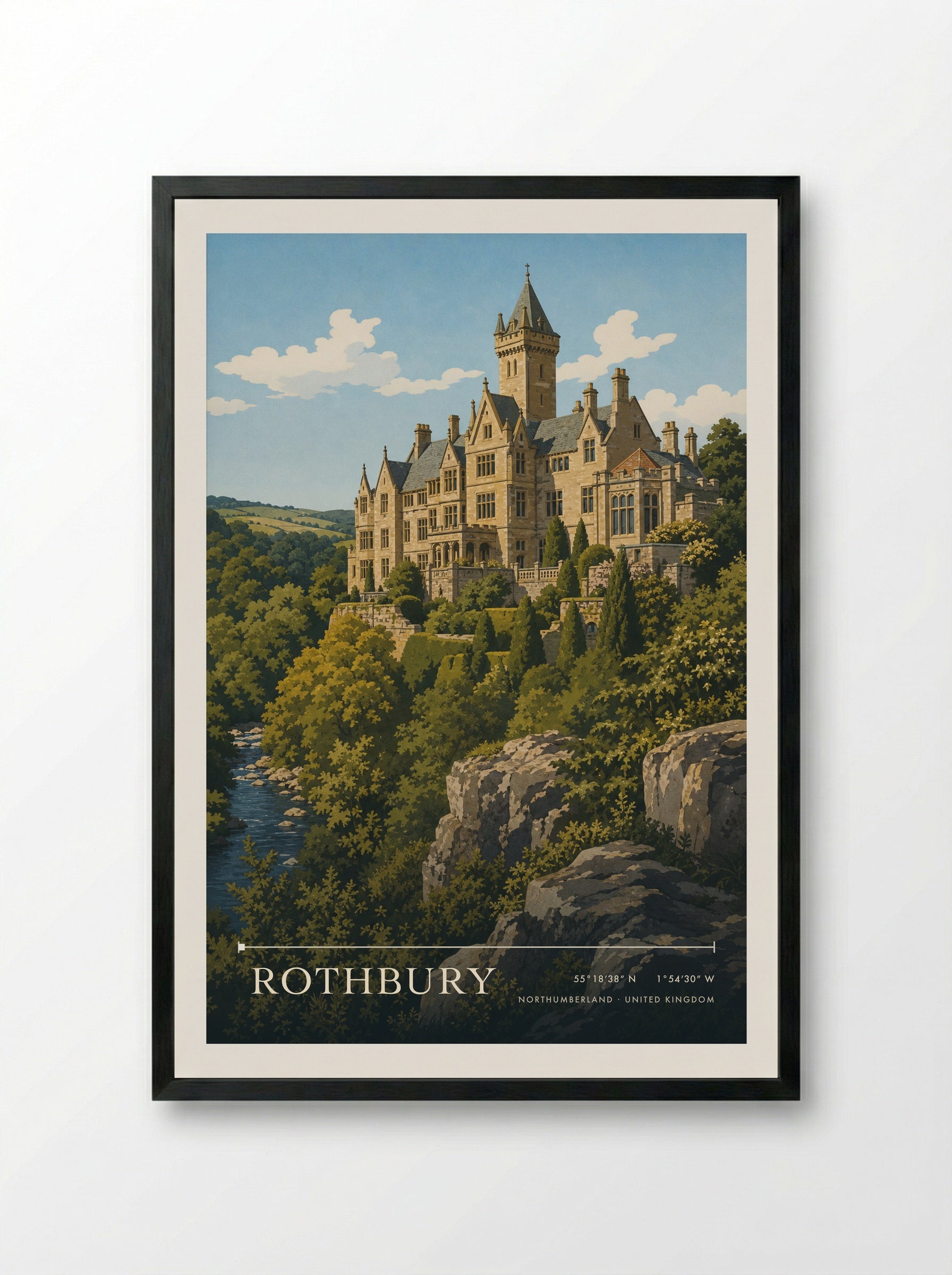 Rothbury Northumberland United Kingdom Travel Poster - Framed Print Black