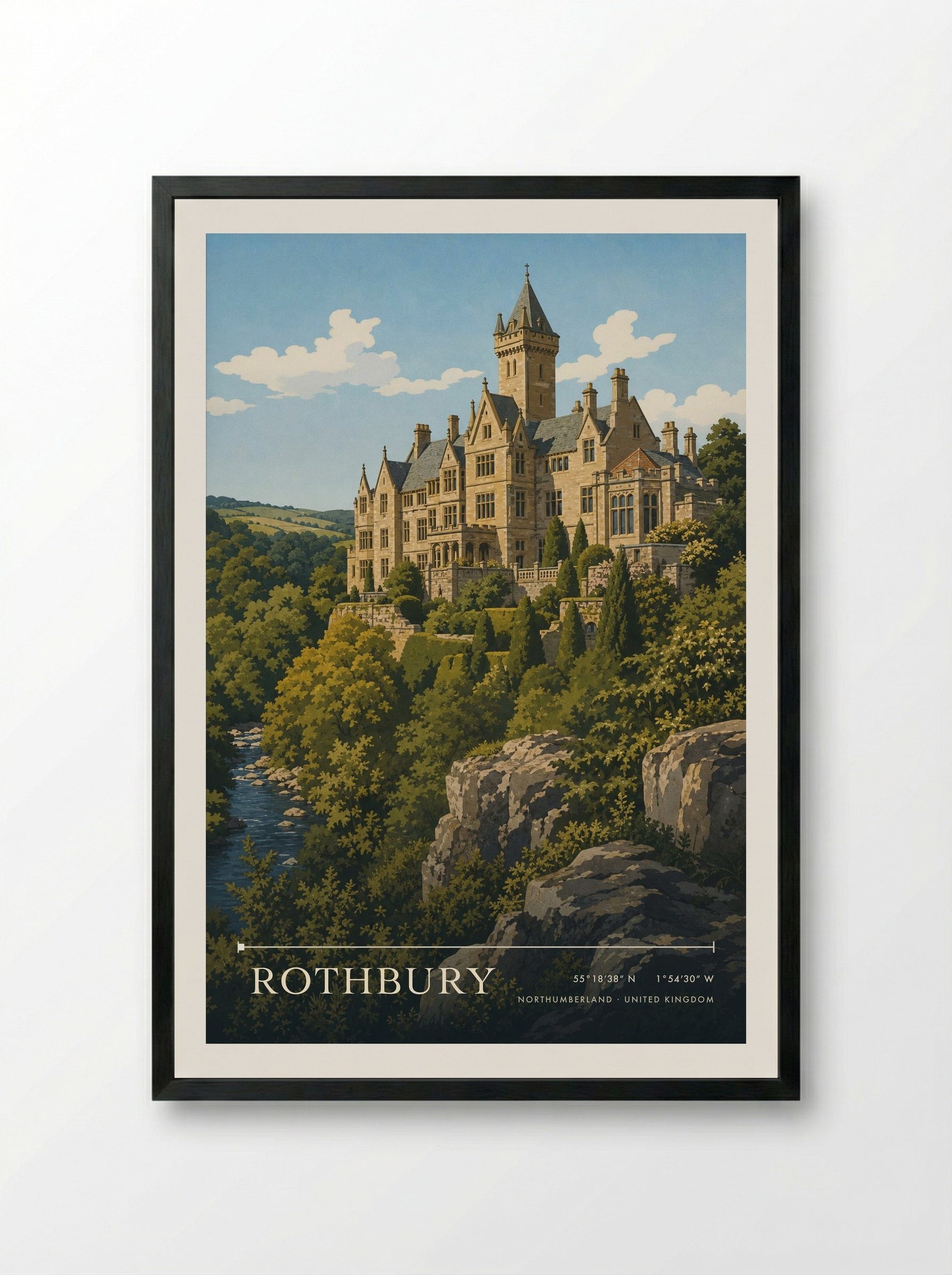 Rothbury Northumberland United Kingdom Travel Poster - Framed Print Black