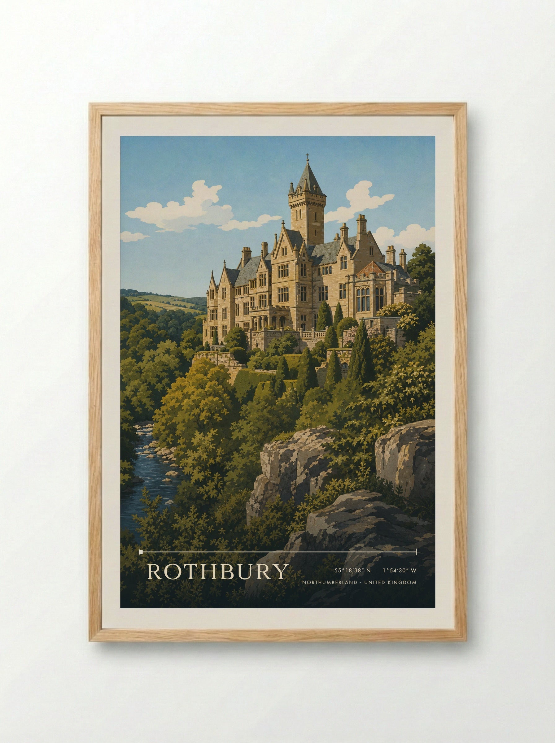Rothbury Northumberland United Kingdom Travel Poster - Framed Print Wood