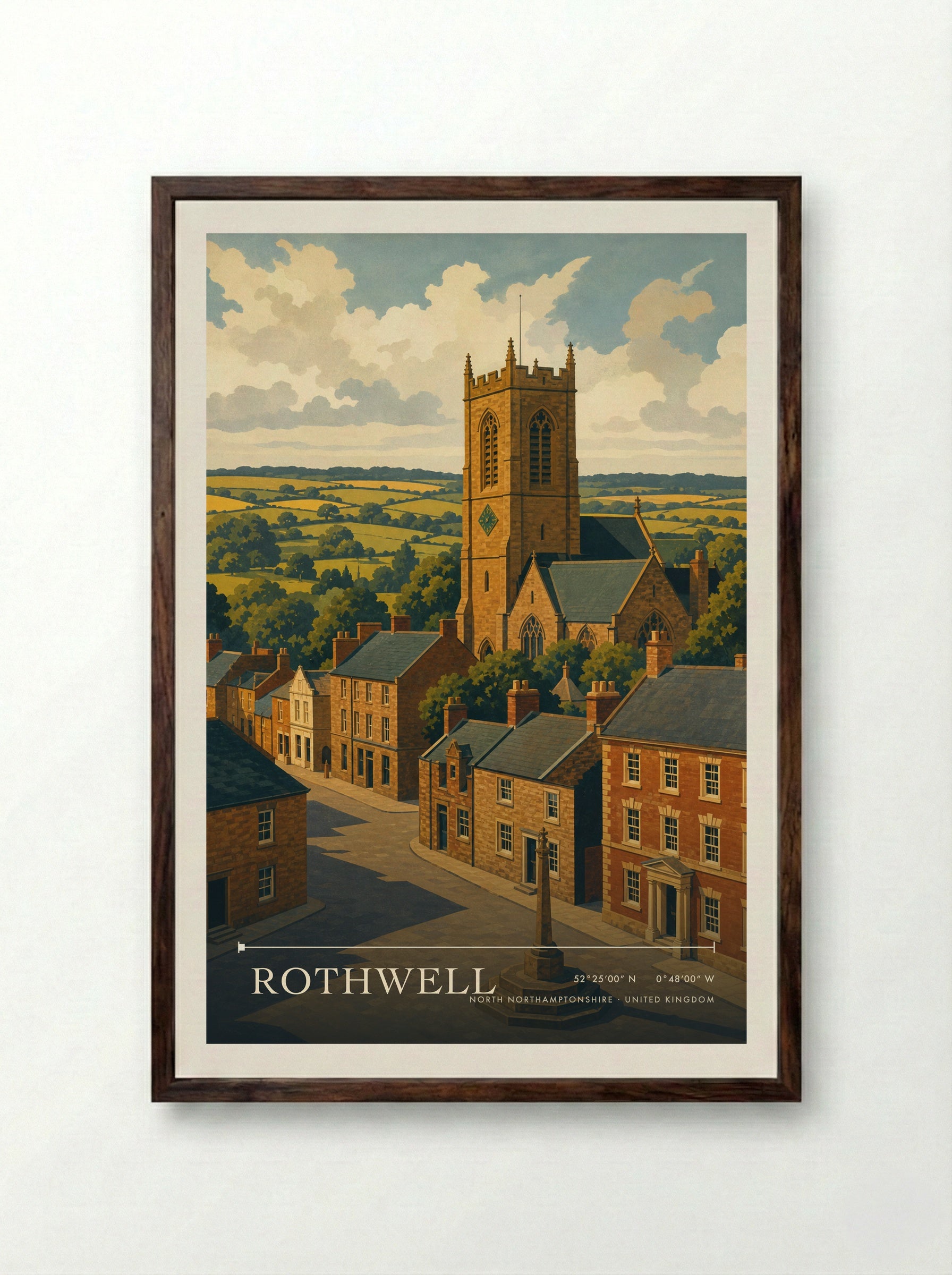 Rothwell North Northamptonshire United Kingdom Travel Poster - Framed Print Dark Wood