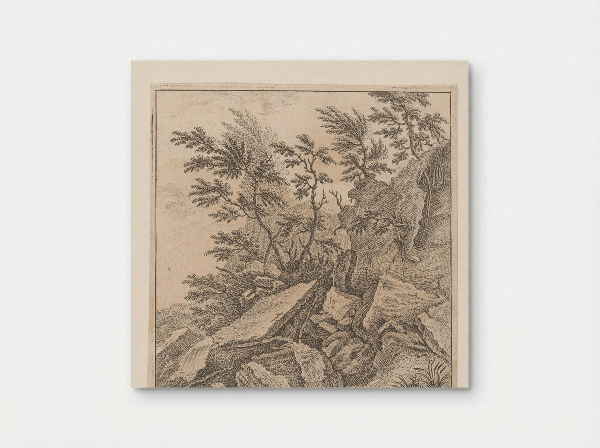 Rotspartij met een waterval - Johann Caspar Ulinger - Poster