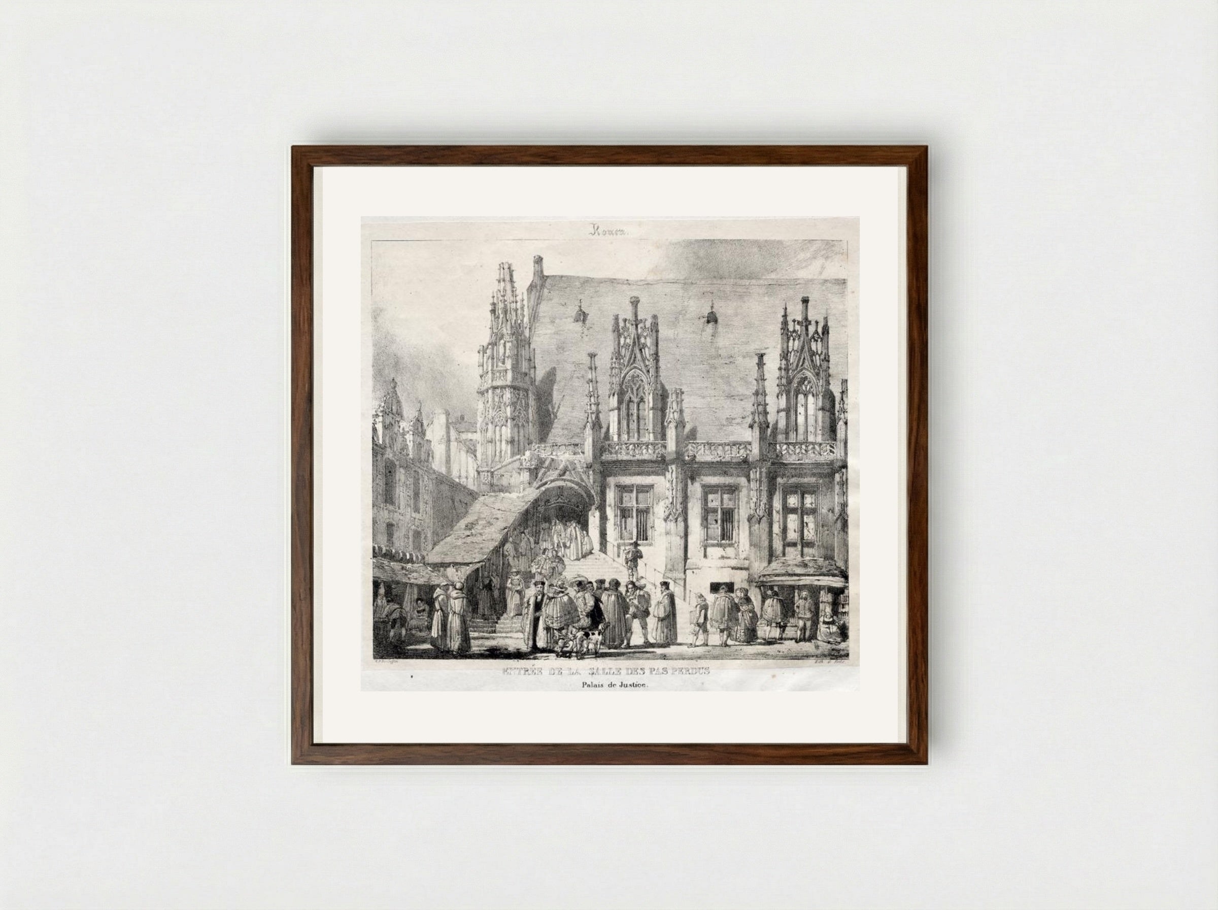 Rouen: Entrée de la Salle des Pas Perdus, Palais du Justice - Richard Parkes Bonington - Framed Print Dark Wood