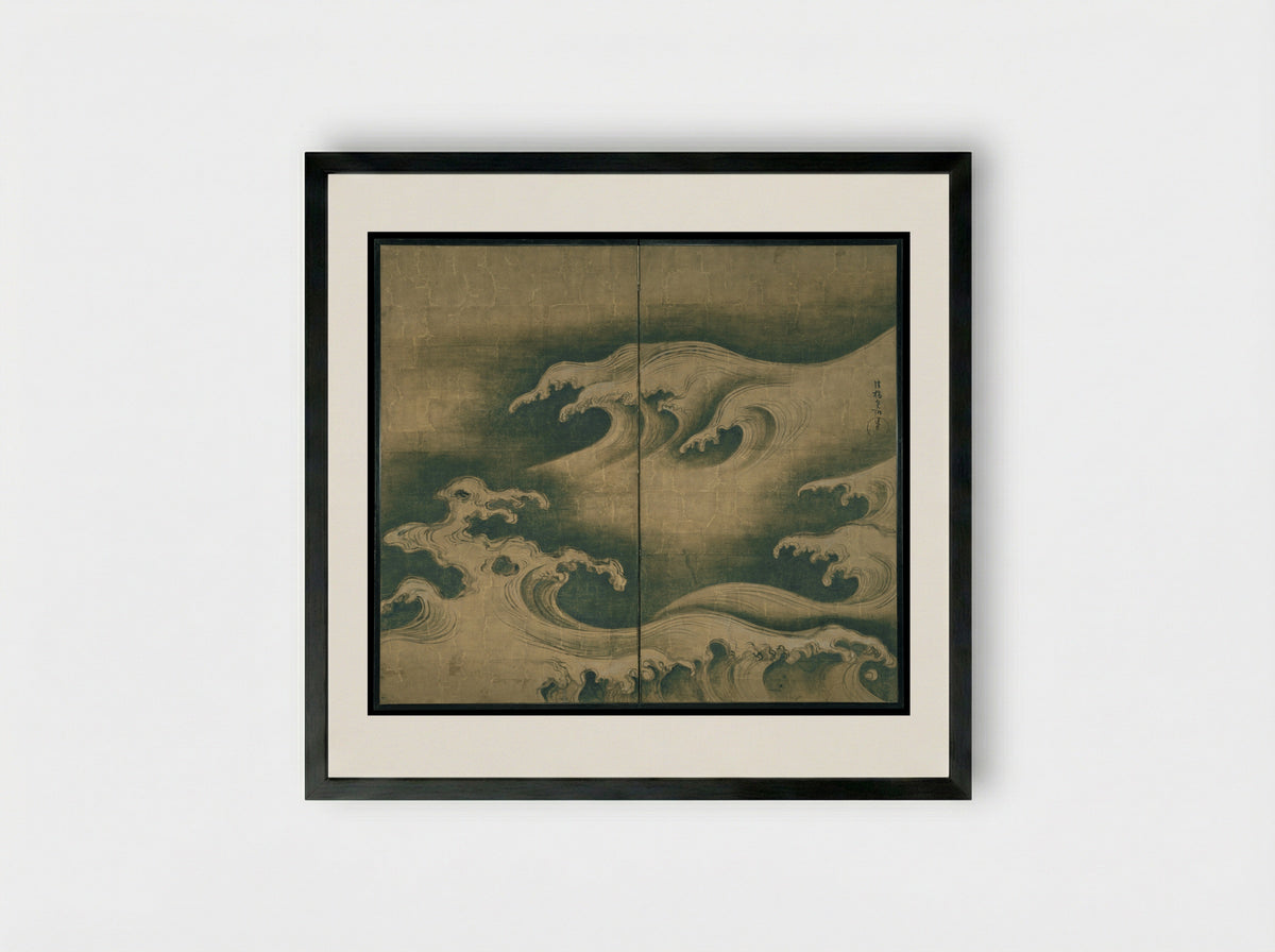 Rough Waves - Ogata Kōrin - Framed Print Black