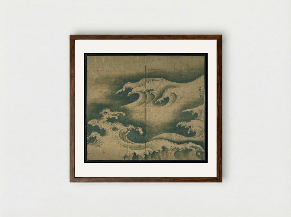Rough Waves - Ogata Kōrin - Framed Print Dark Wood