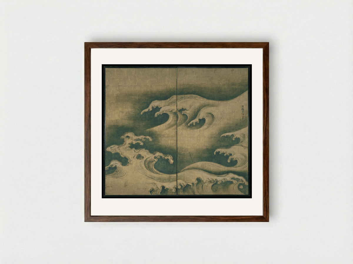 Rough Waves - Ogata Kōrin - Framed Print Dark Wood