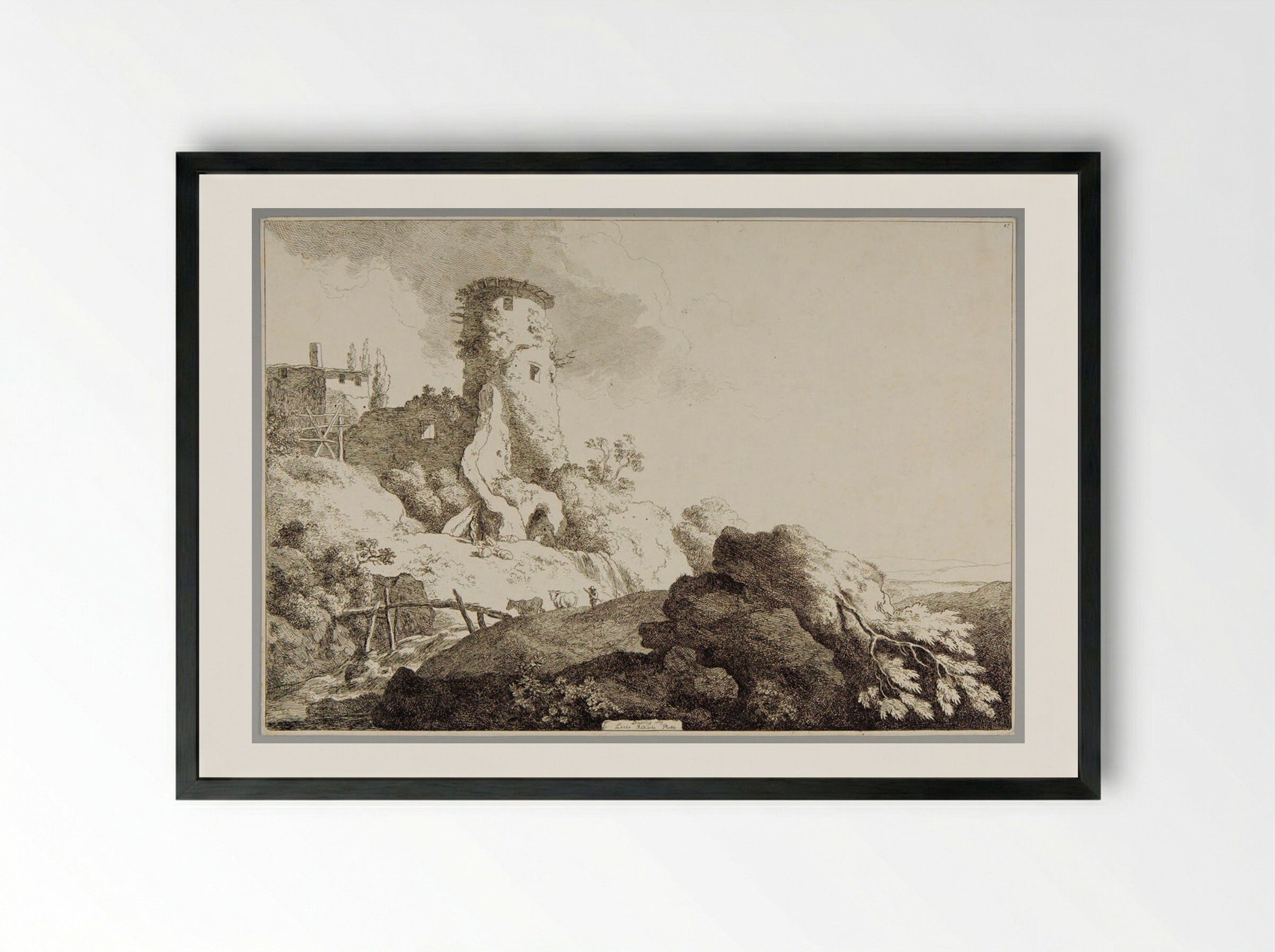 Round Tower - Christian Wilhelm Ernst Dietrich - Framed Print Black