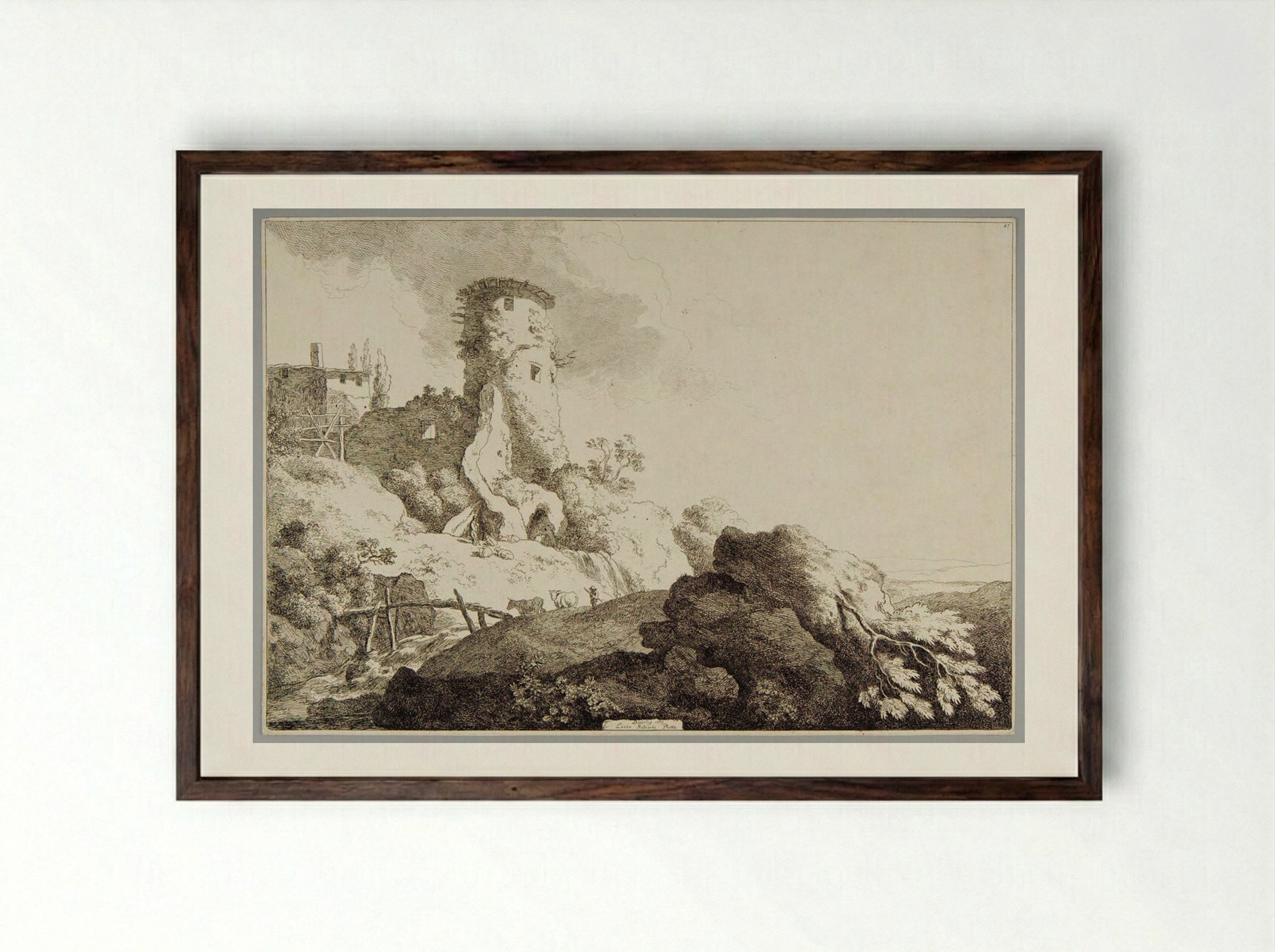 Round Tower - Christian Wilhelm Ernst Dietrich - Framed Print Dark Wood