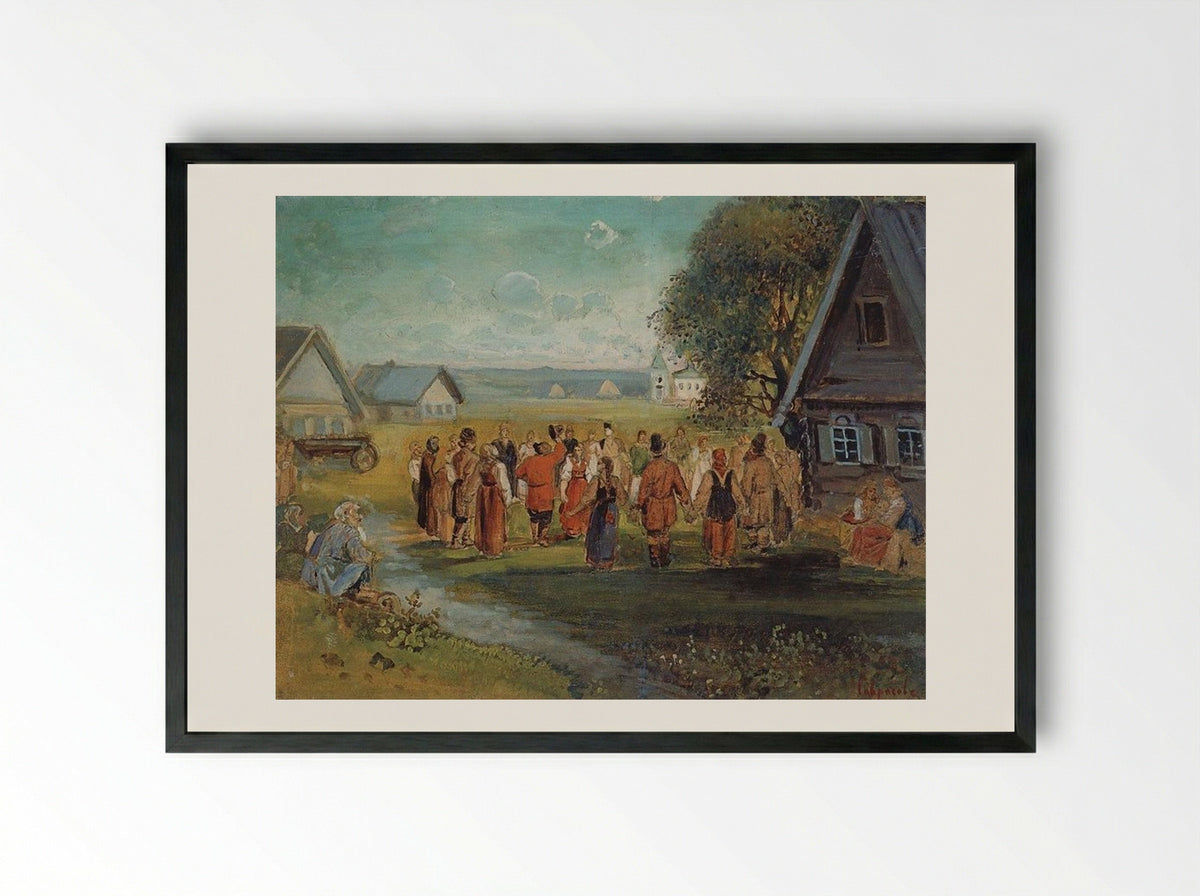 Round dance in the village - Aleksey Savrasov - Framed Print Black
