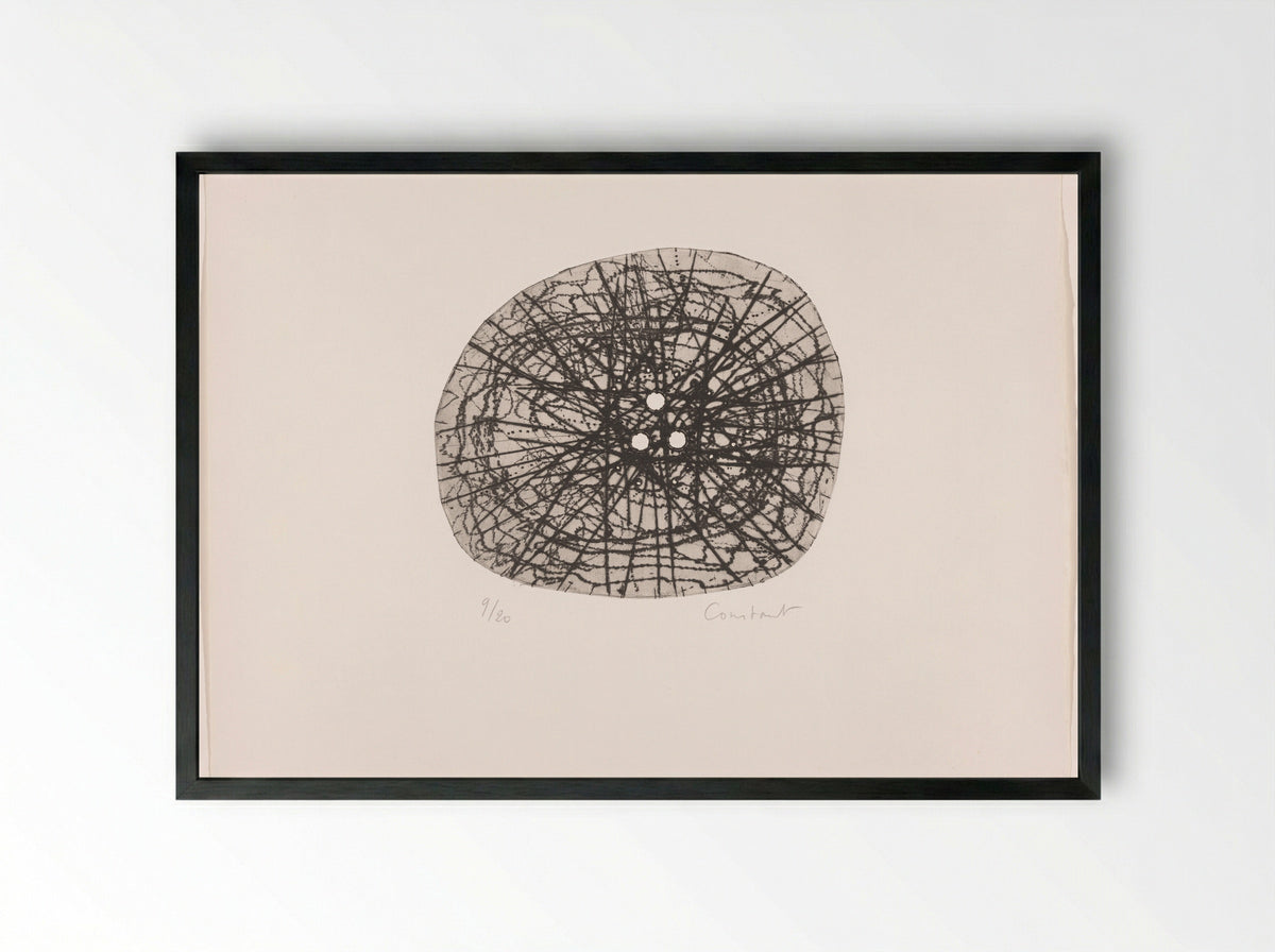 Round shape with 3 little holes - Constant Nieuwenhuys - Framed Print Black