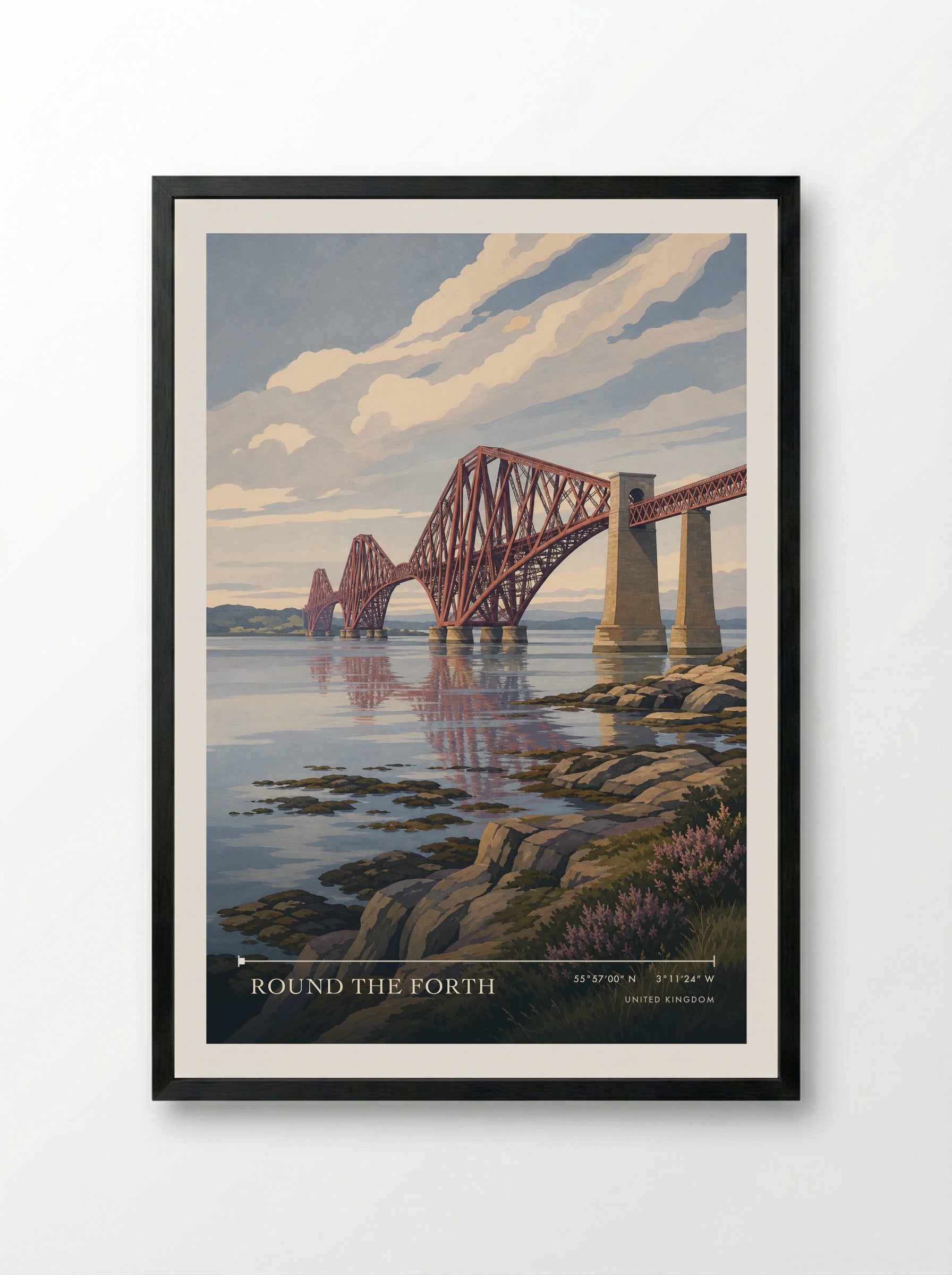 Round the Forth United Kingdom Travel Poster - Framed Print Black
