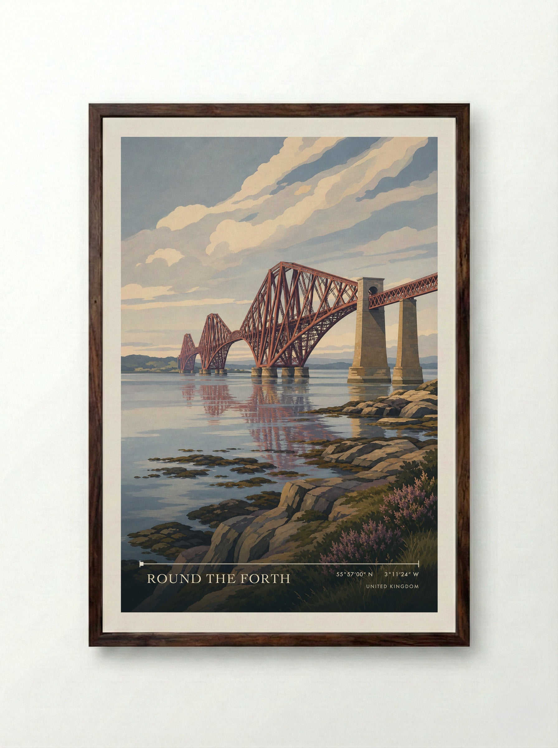 Round the Forth United Kingdom Travel Poster - Framed Print Dark Wood