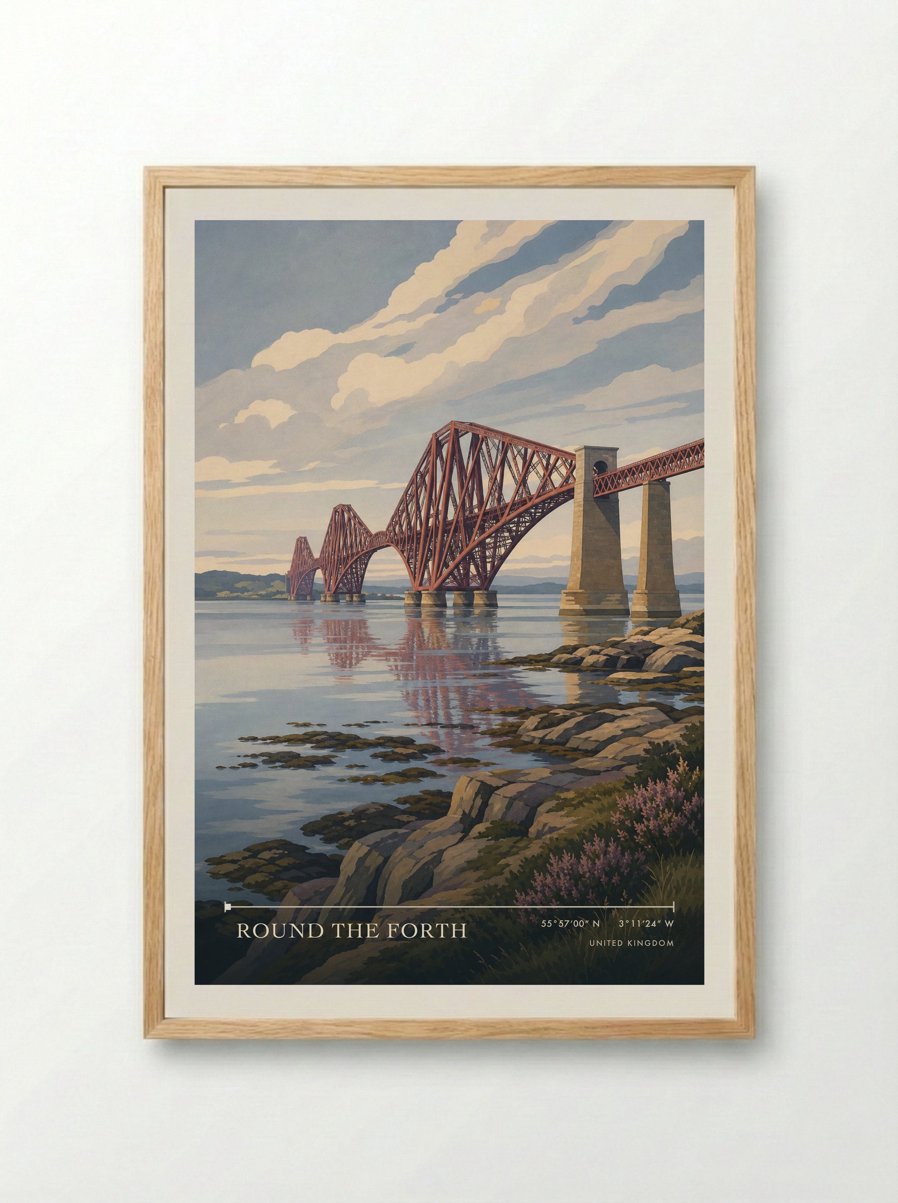 Round the Forth United Kingdom Travel Poster - Framed Print Wood