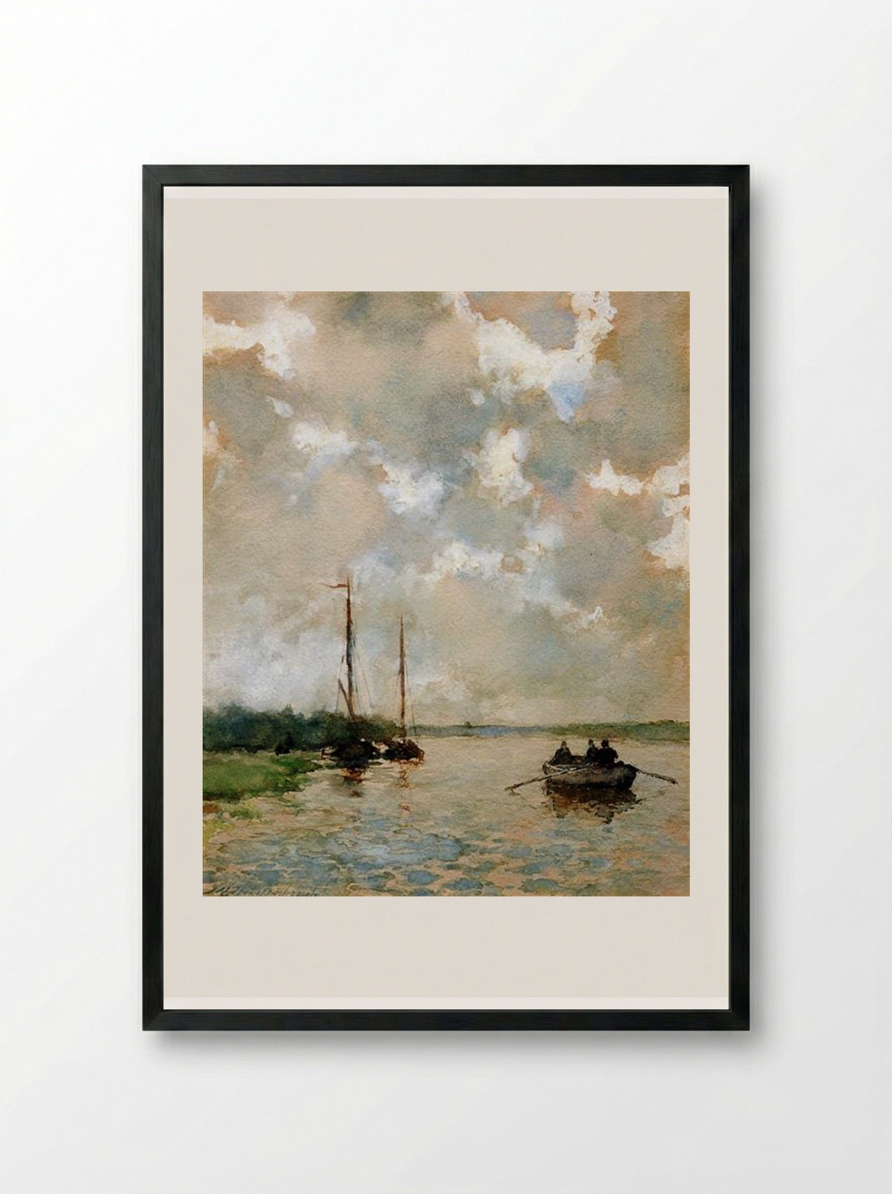Rowing on the River - Johan Hendrik Weissenbruch - Framed Print Black