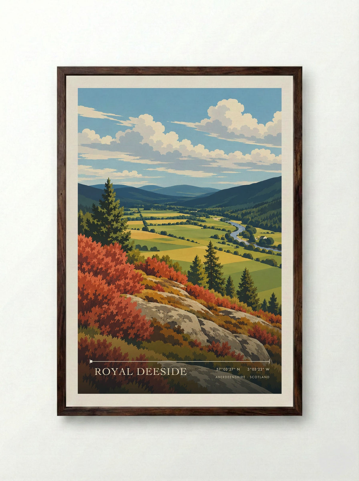 Royal Deeside, Aberdeenshire | Travel Poster - Framed Print Dark Wood