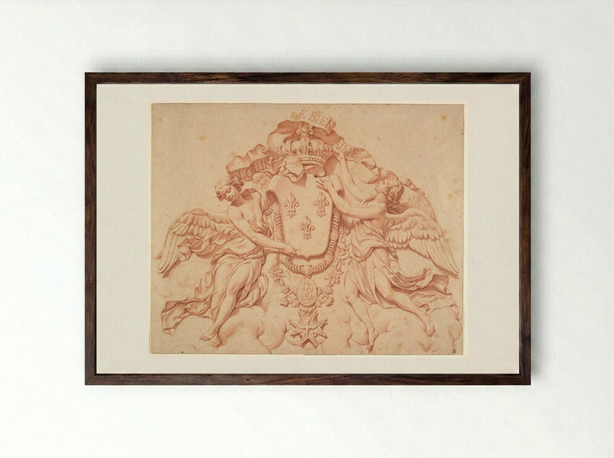 Royal Escutcheon of France - Augustin Pajou - Framed Print Dark Wood
