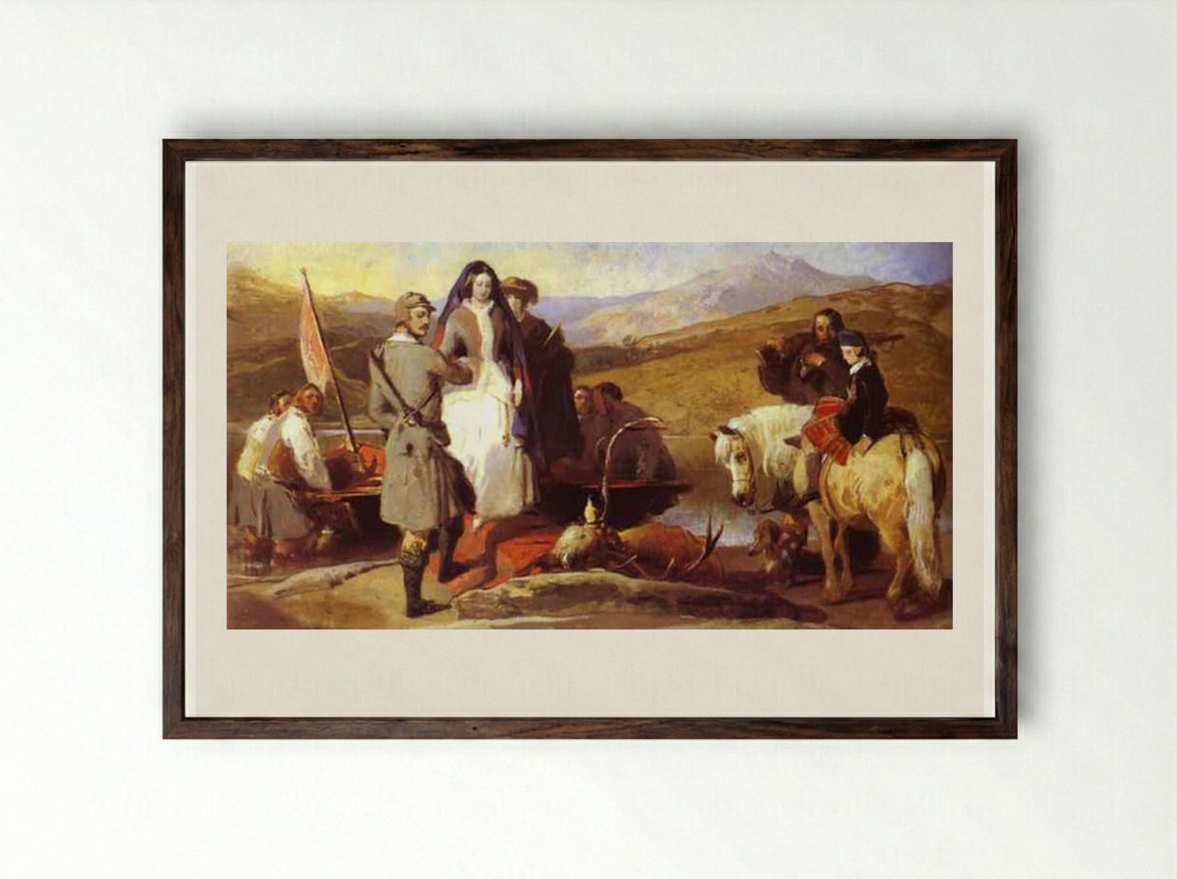 Royal Sports on Hill and Loch - Edwin Henry Landseer - Framed Print Dark Wood
