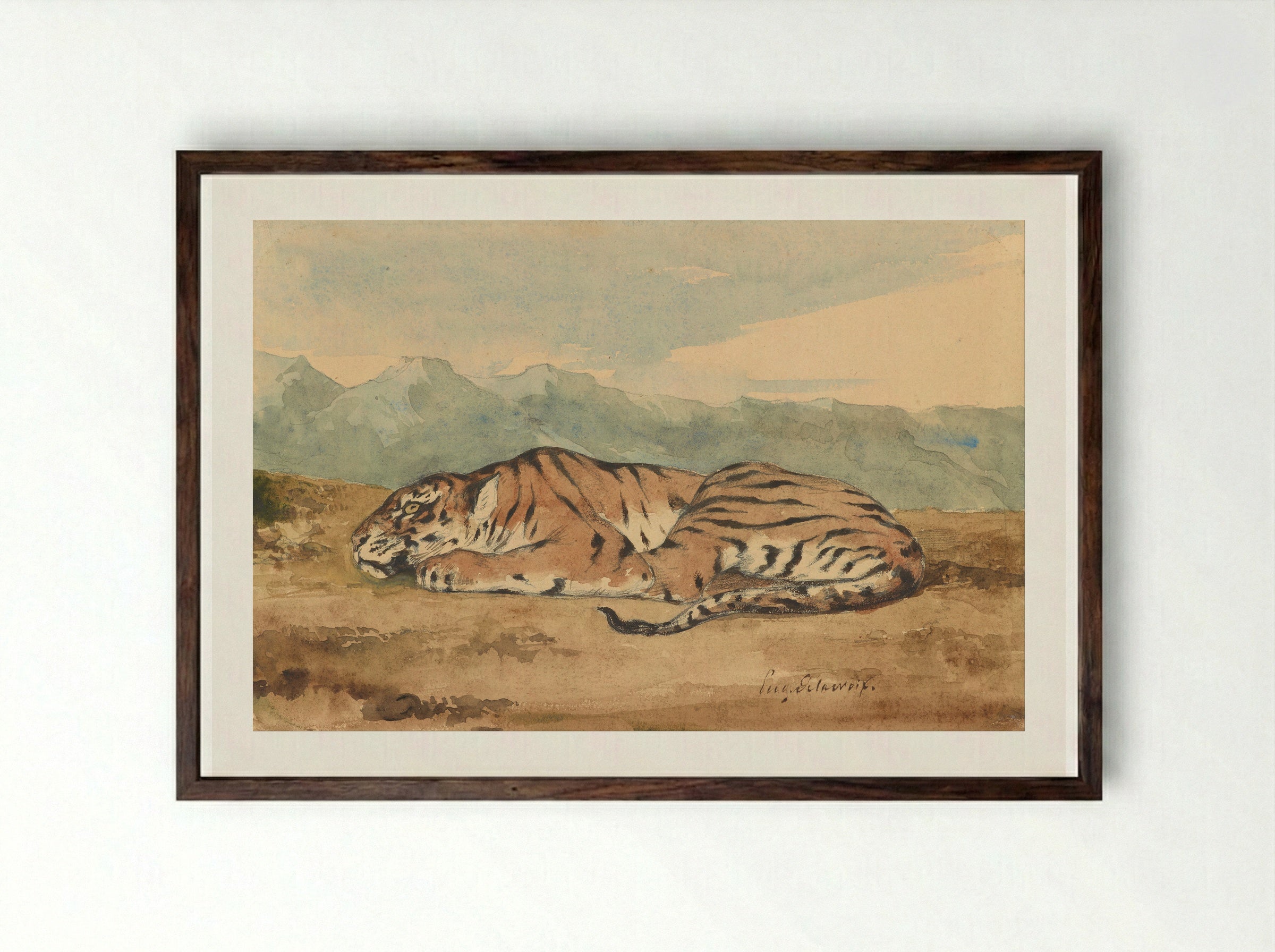 Royal Tiger - Ferdinand-Victor-Eugène Delacroix - Framed Print Dark Wood