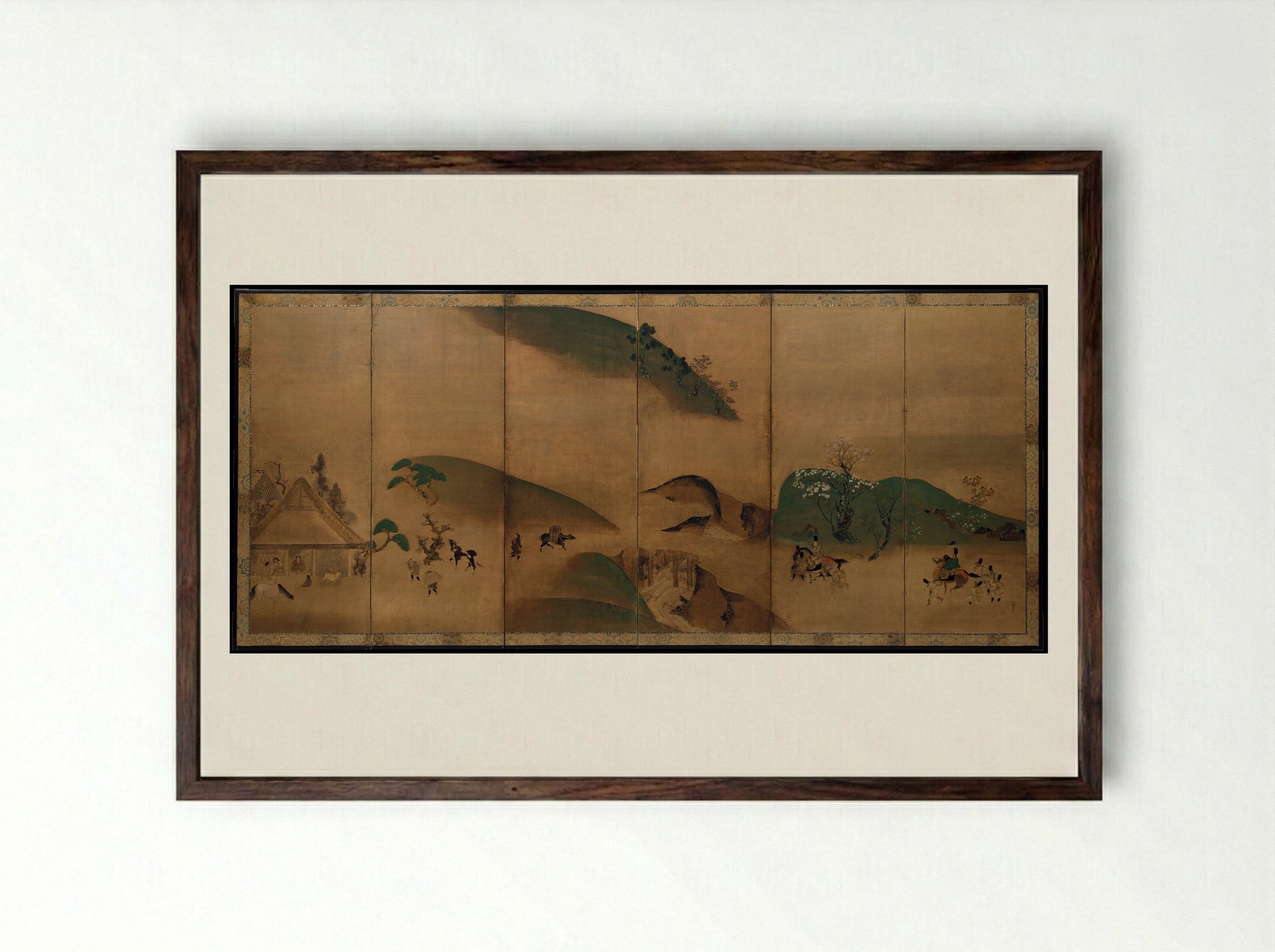 Royal Visit to Ōhara, from The Tale of the Heike - Tawaraya Sōtatsu - Framed Print Dark Wood