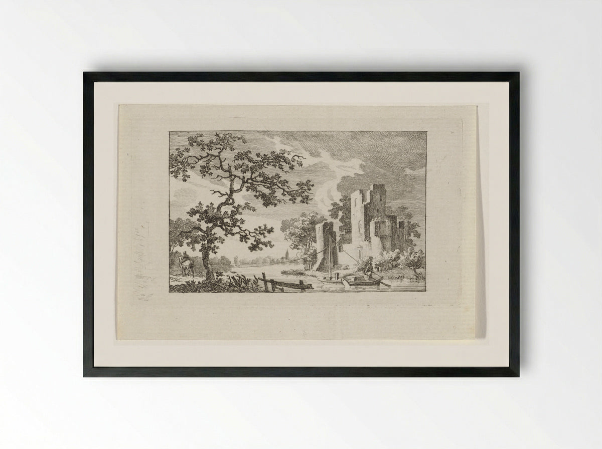 Ruïne aan een trekvaart - Jacob Elias van Varelen - Framed Print Black