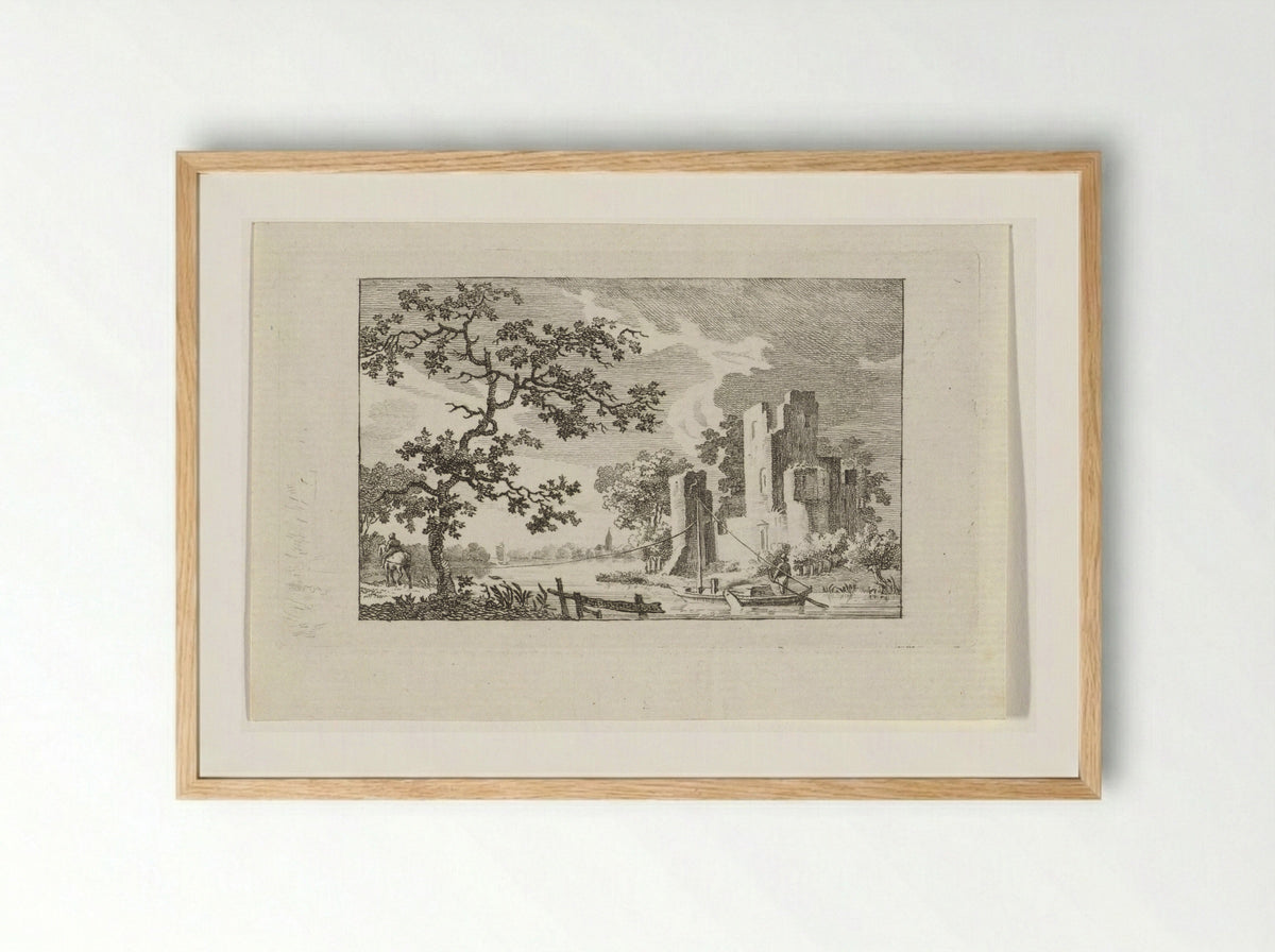 Ruïne aan een trekvaart - Jacob Elias van Varelen - Framed Print Wood