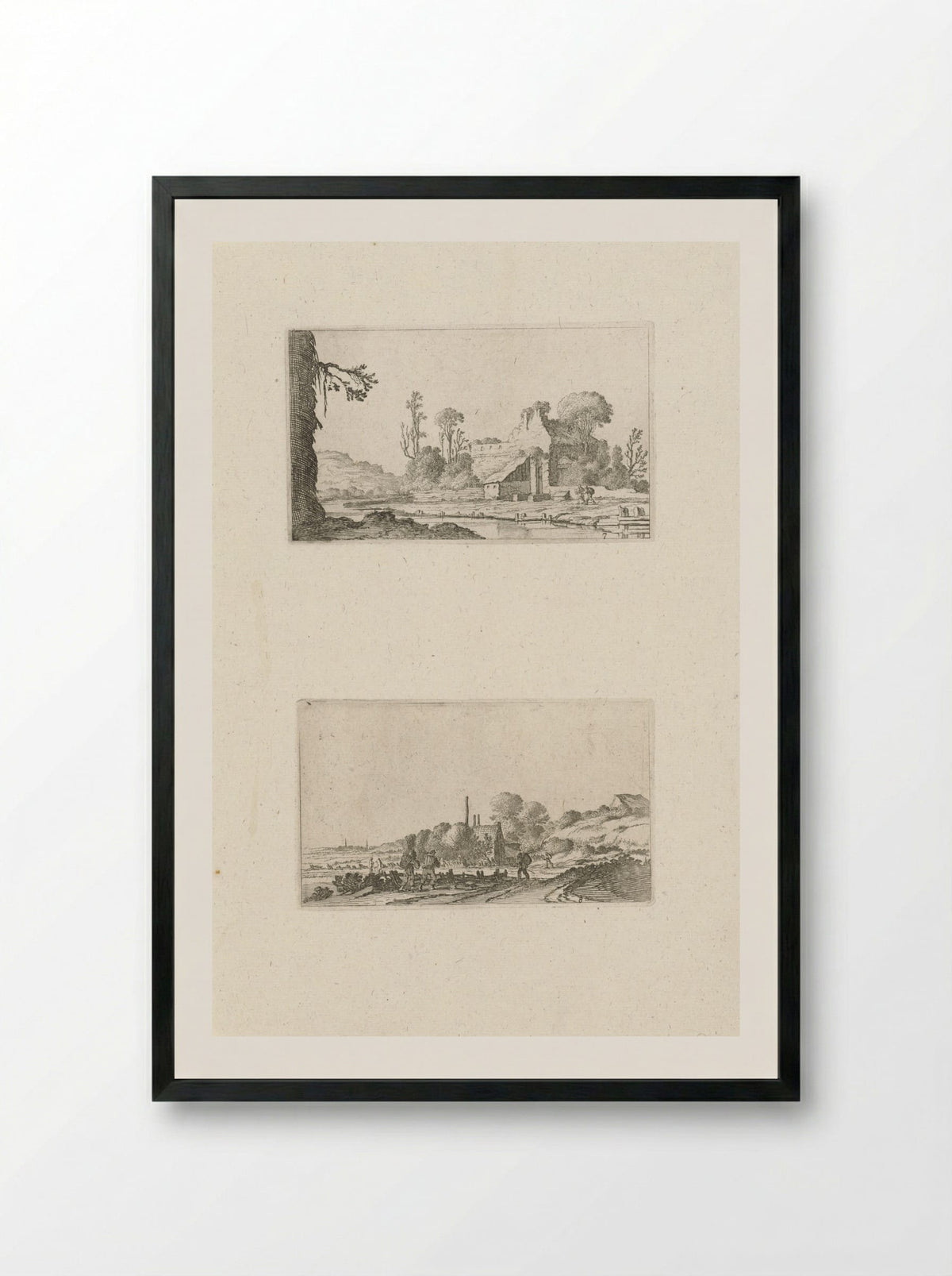Ruïne omgebouwd tot boerderij en wandelaars in de duinen - Gillis van Scheyndel (I) - Framed Print Black