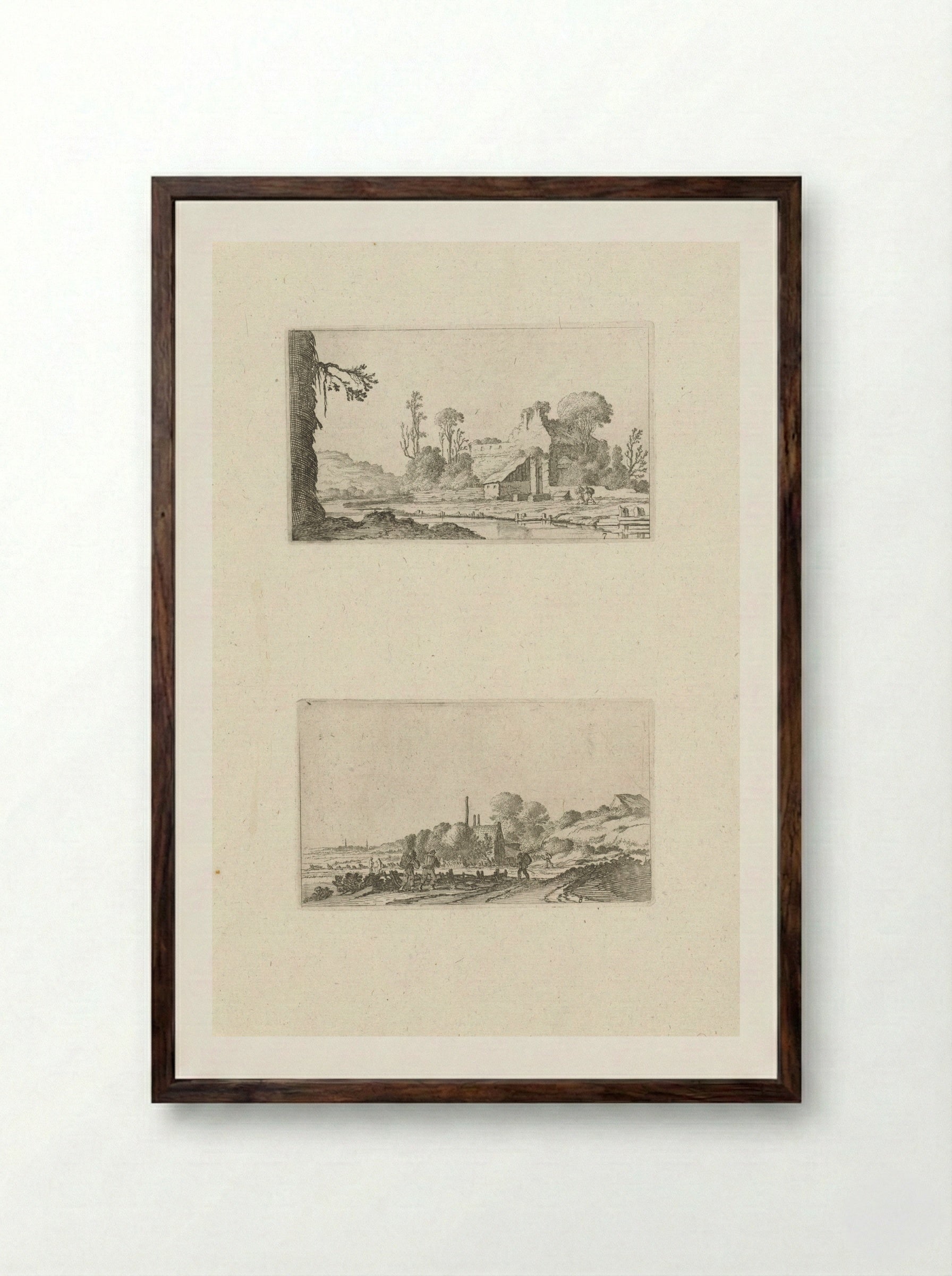 Ruïne omgebouwd tot boerderij en wandelaars in de duinen - Gillis van Scheyndel (I) - Framed Print Dark Wood