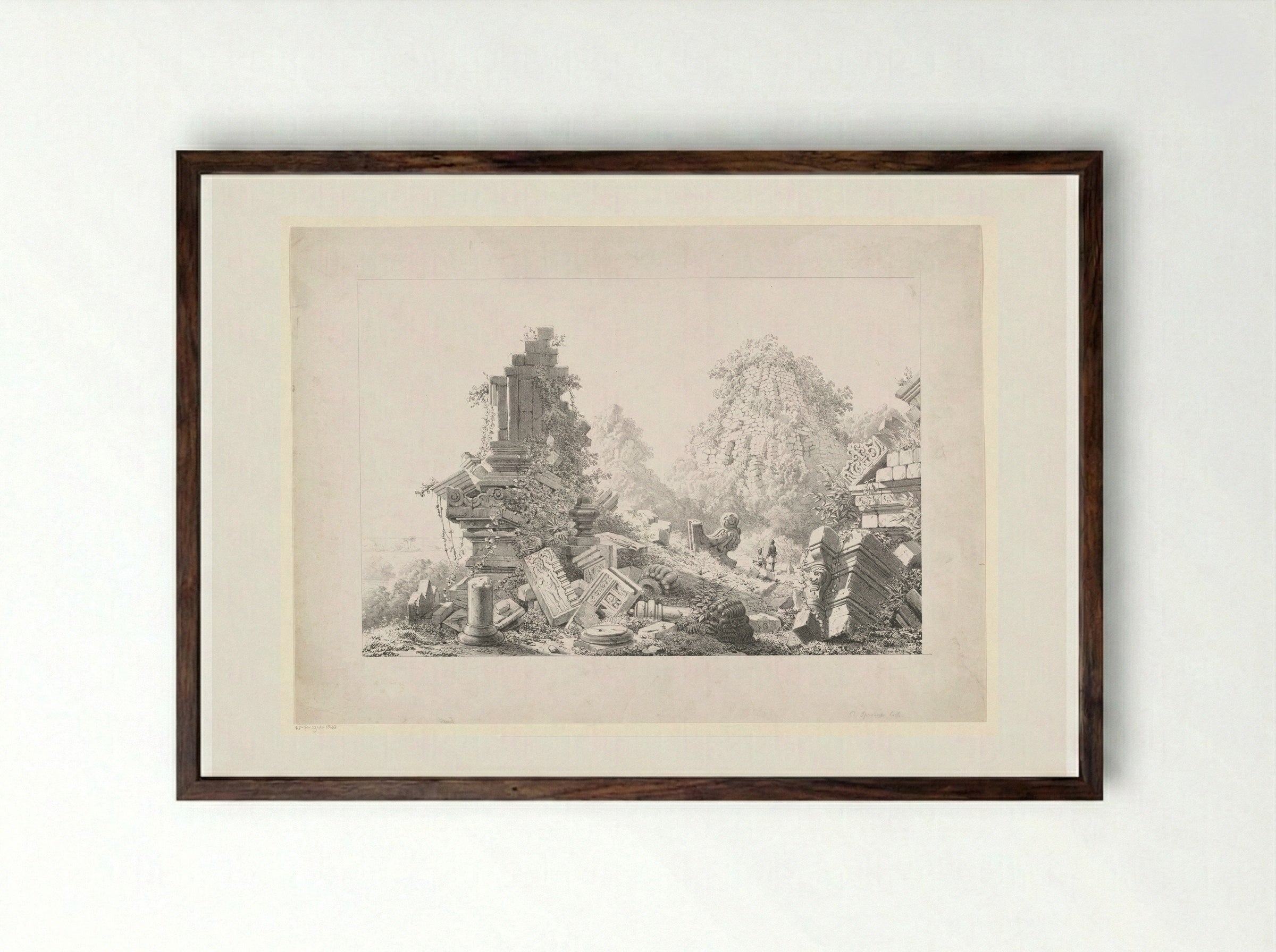 Ruïne van Tjandi Lora Djongrang - Cornelis Springer - Framed Print Dark Wood