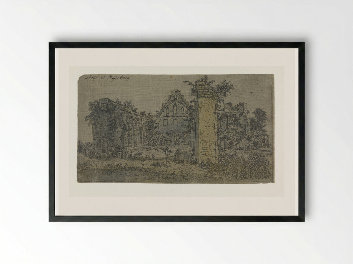 Ruïne van de abdij van Rijnsburg, kleine versie - Hercules Segers - Framed Print Black