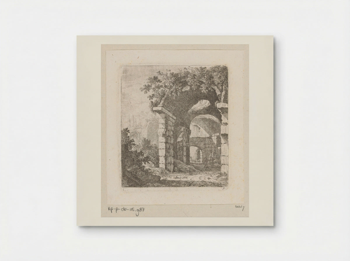 Ruïne van een portico met twee mannen - Johann Franz Ermels - Poster